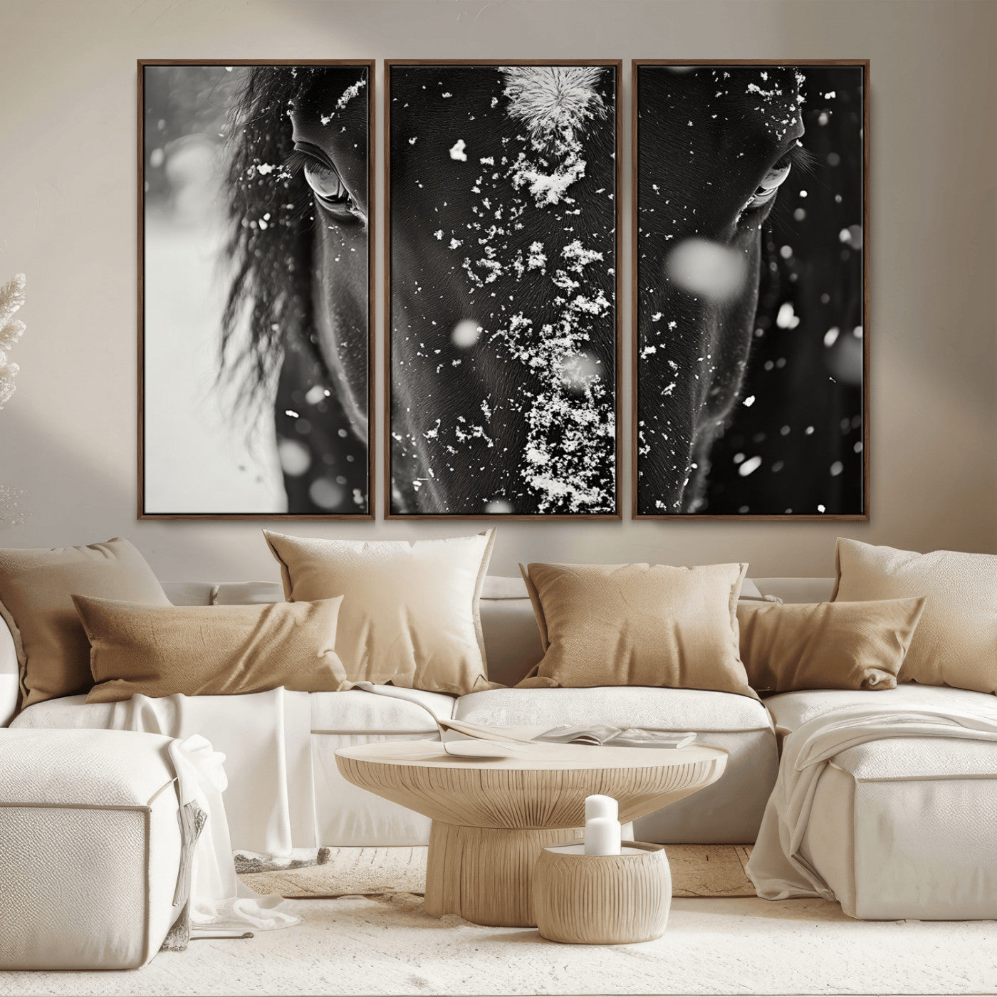 MGV-FC-48X32-3P - Winter Horse Snow Wall Art Canvas Print
