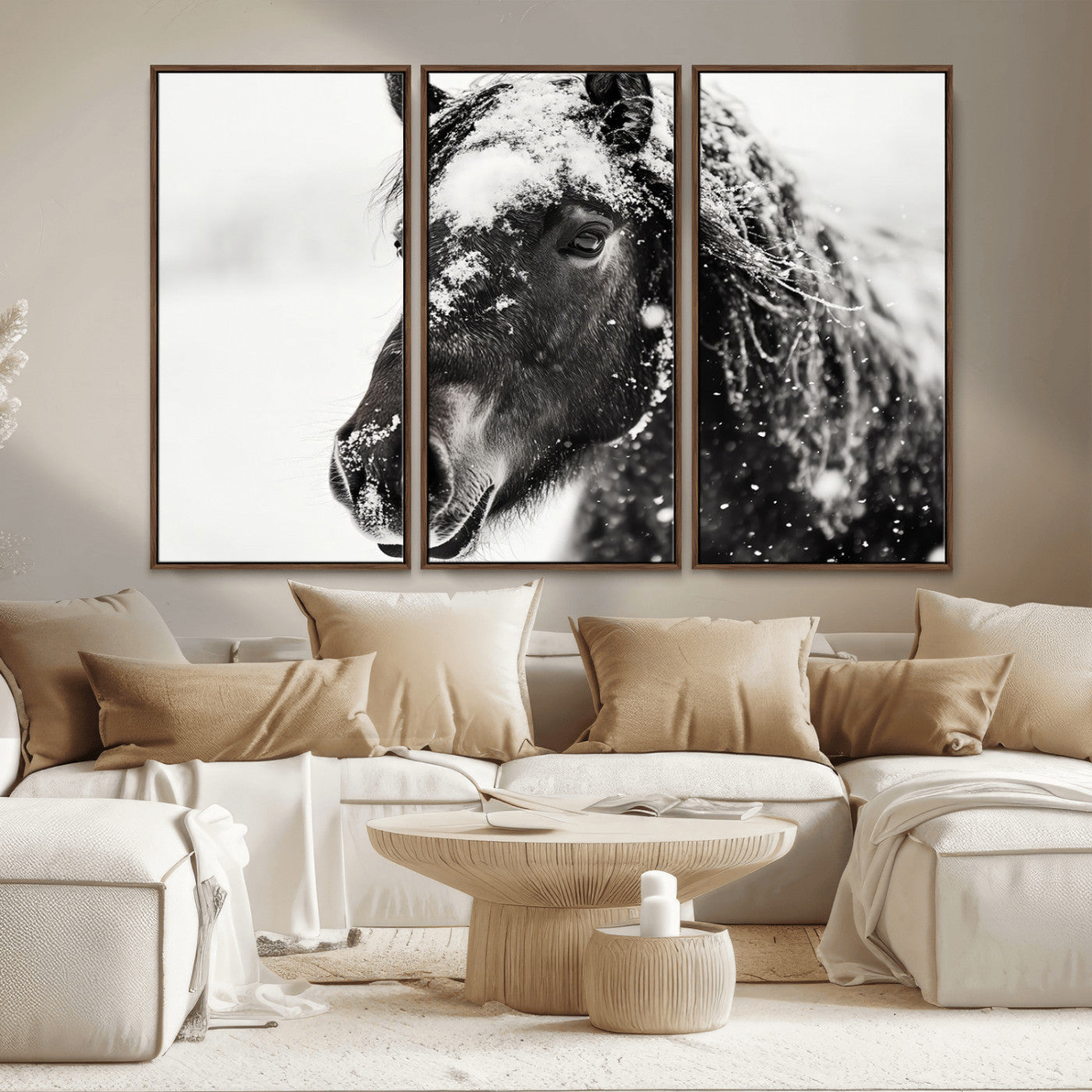 MGV-FC-48X32-3P - Framed Black and White Horse Wall Art | Ready to Hang and Framed | Farmhouse and Western Wall Decor