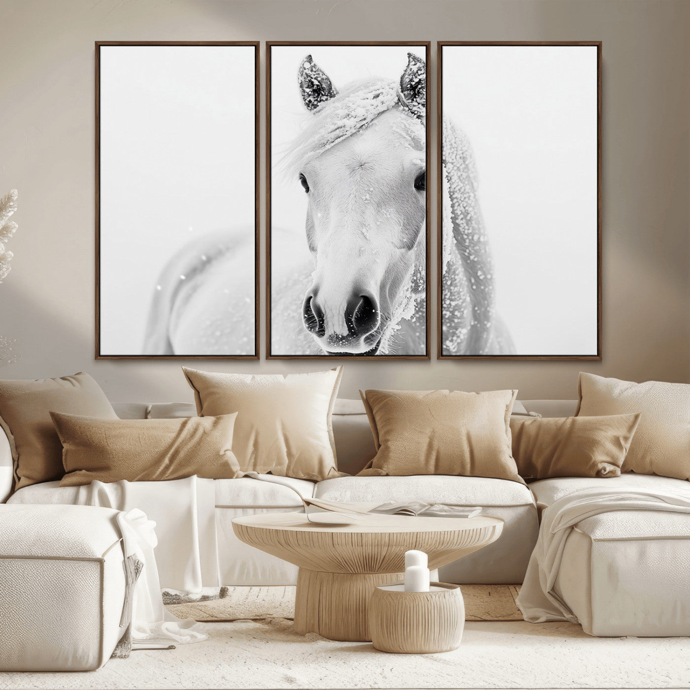 MGV-FC-48X32-3P - Majestic White Horse Wall Art | Ready to Hang and Framed | Farmhouse Wall Decor for Living Room