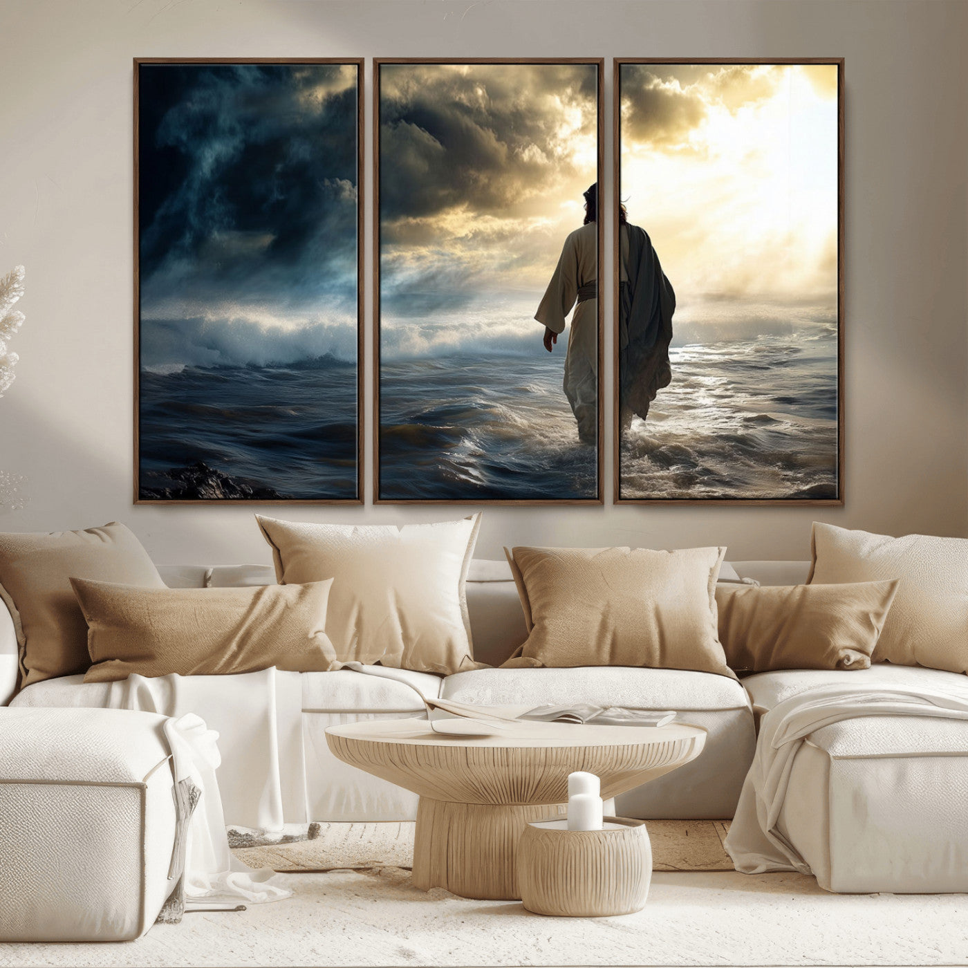 MGV-FC-48X32-3P - Jesus Walking on Water Wall Art | Canvas Print | Ready to Hang | Christian Home Decor | Spiritual