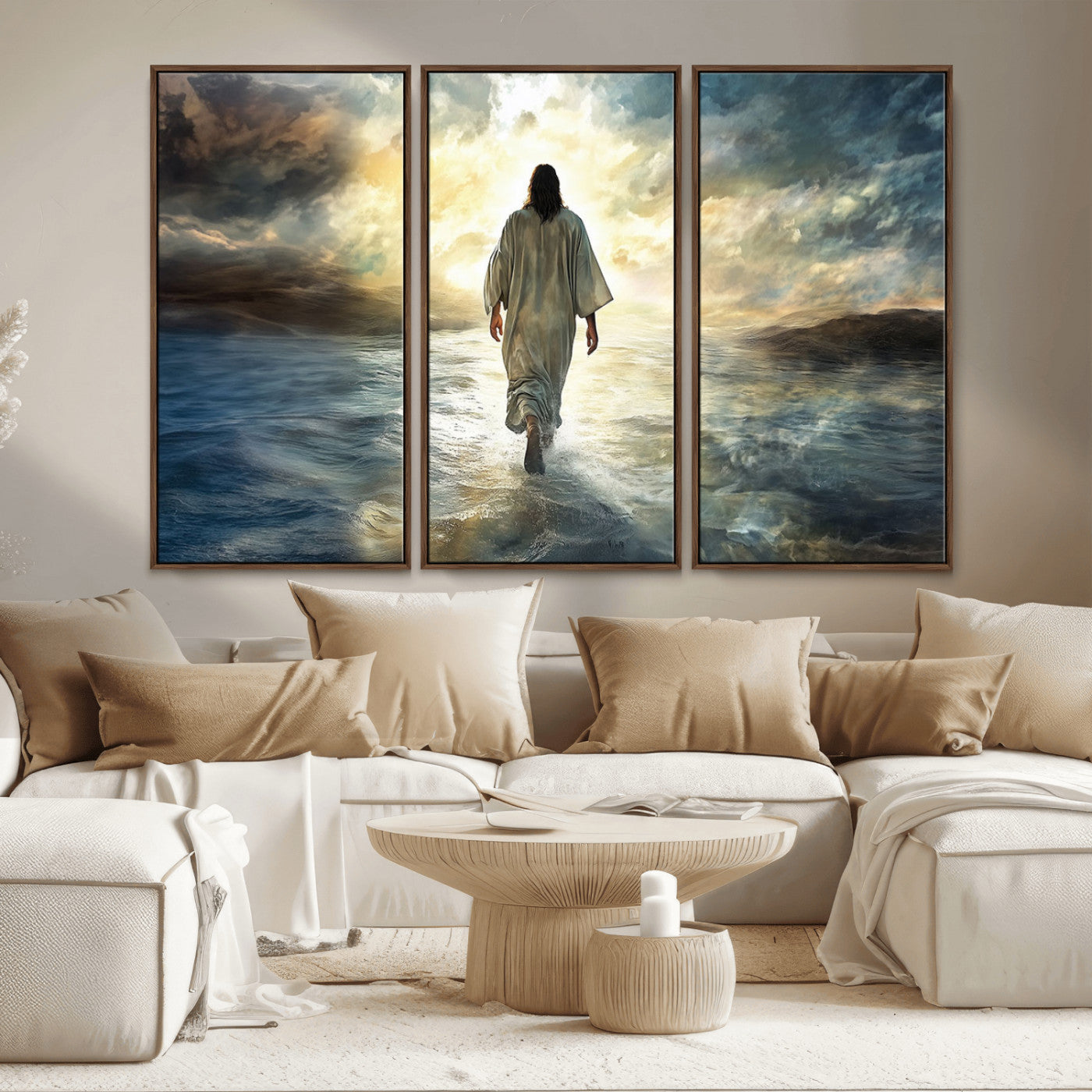 MGV-FC-48X32-3P - Jesus Walking on Water Wall Art | Canvas Print | Ready to Hang | Christian Home Decor | Spiritual