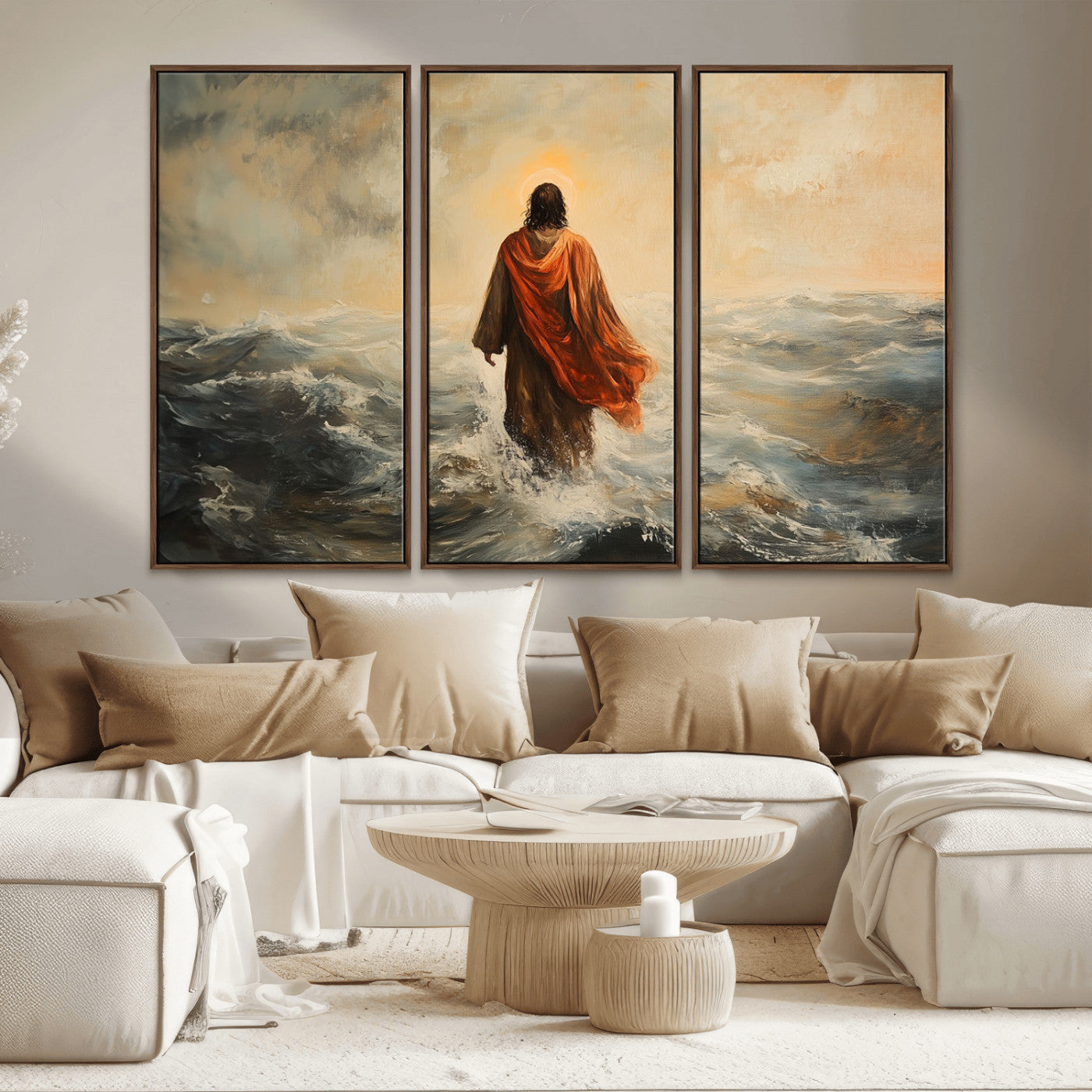 MGV-FC-48X32-3P - Jesus Walking on Water, Christian Wall Art, Jesus Christ Walking on Oil Painting Style Print