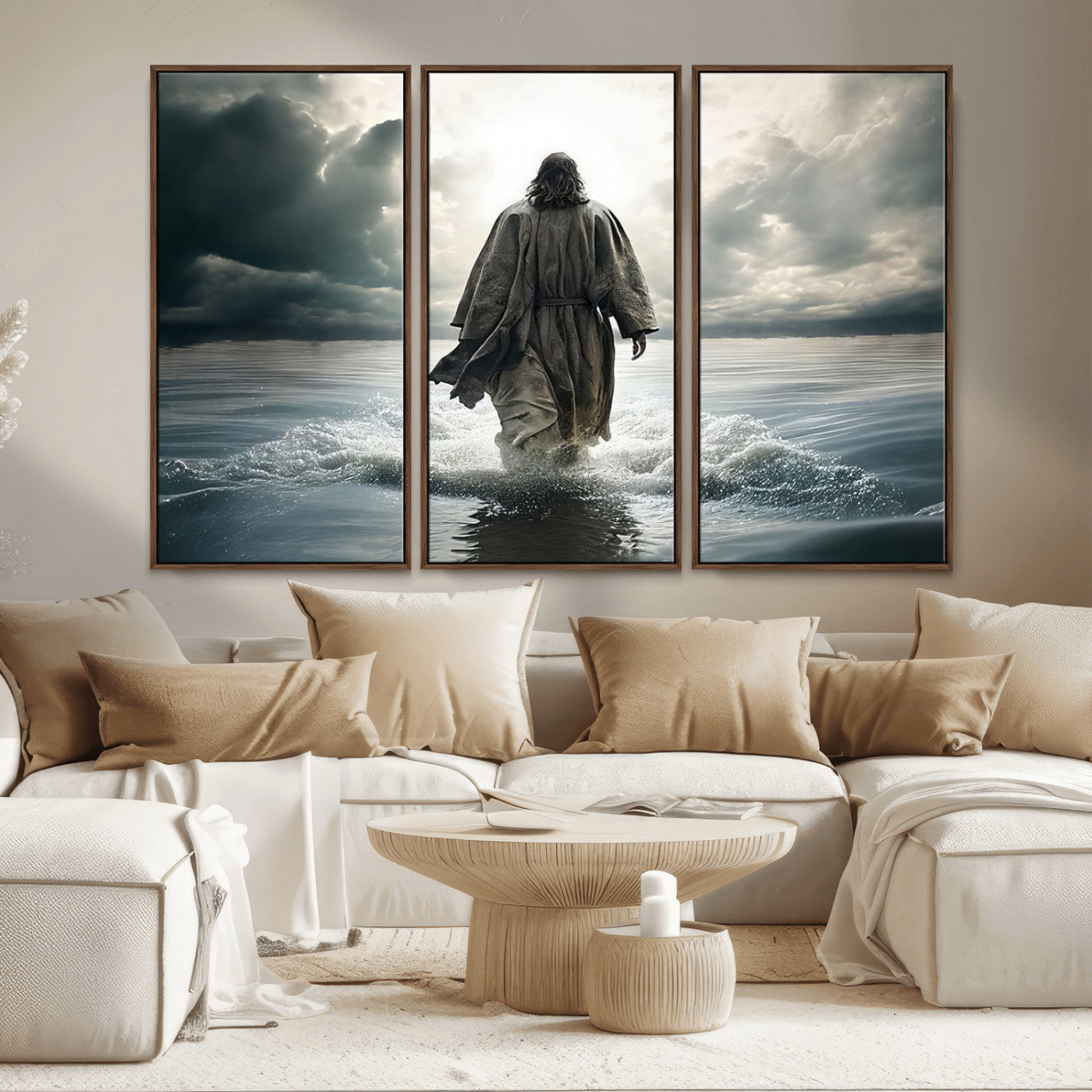 MGV-FC-48X32-3P - Jesus Walking on Water Wall Art | Canvas Print | Ready to Hang | Christian Home Decor | Spiritual