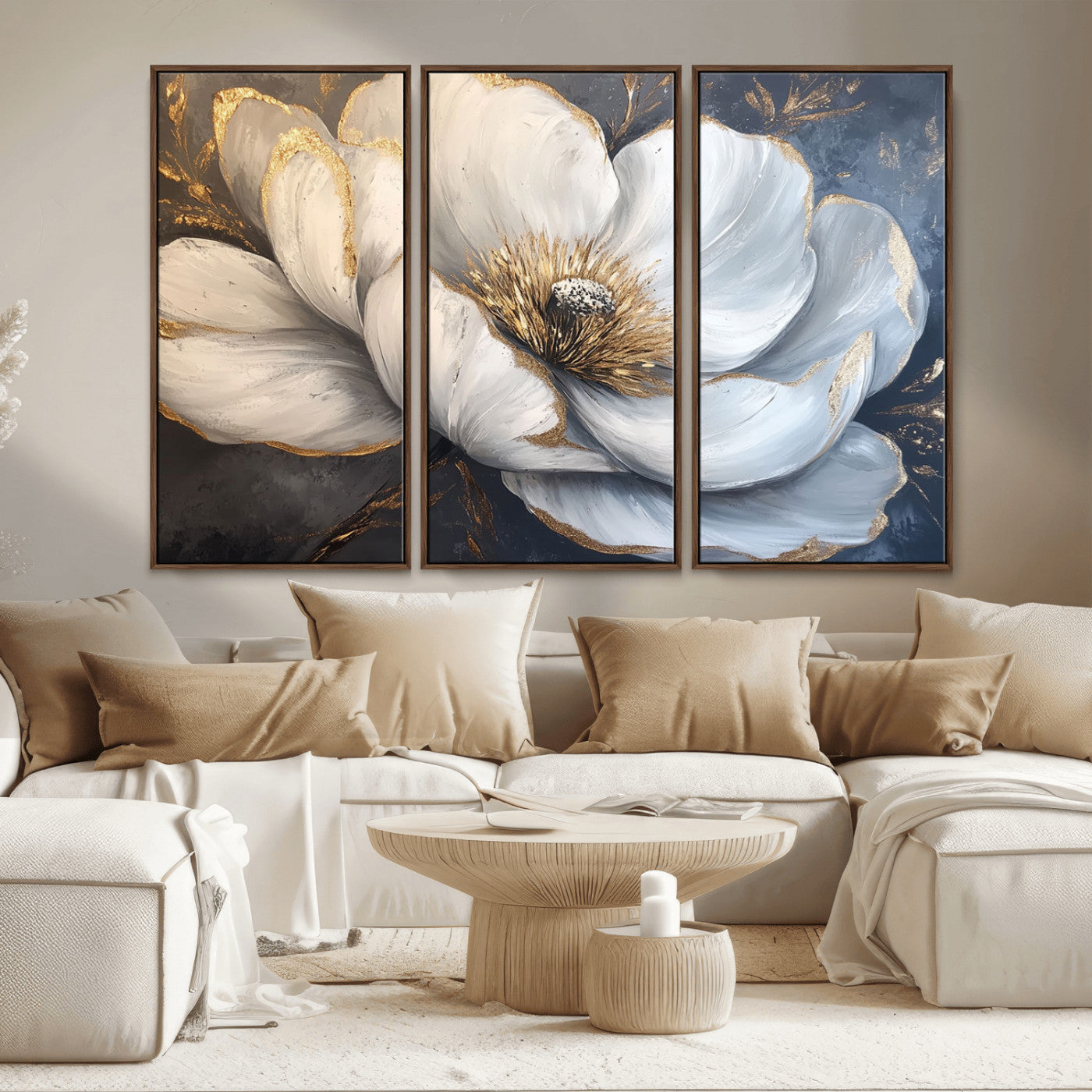 MGV-FC-48X32-3P - White Magnolia Flower Wall Art Canvas Print | Abstract Floral Wall Decor | Elegant Bloom Artwork |