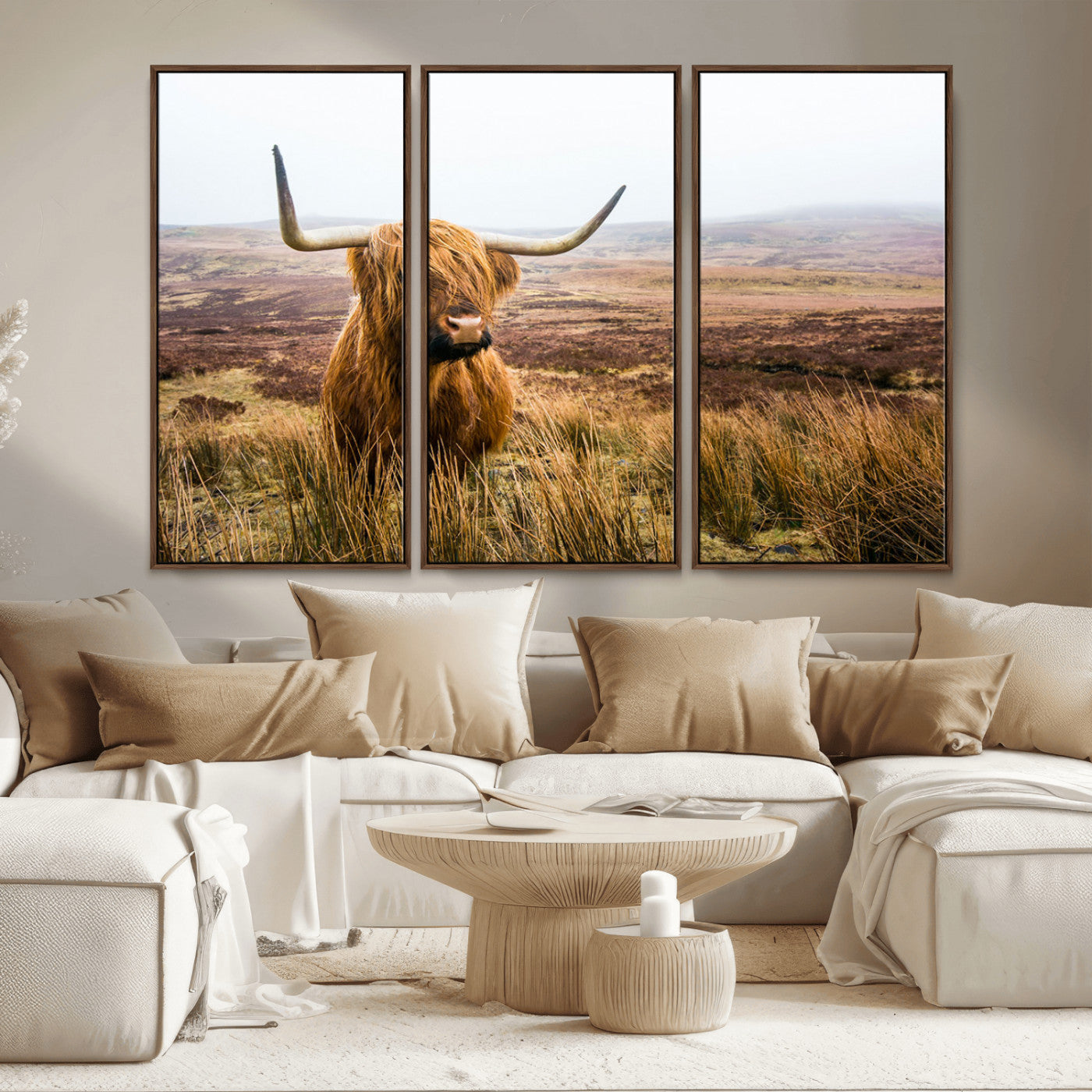 97274-MGV-CV-36X24-Scottish Highland Cow Canvas Wall Art – Rustic Farmhouse Charm with Highland Cattle – Ready to Hang