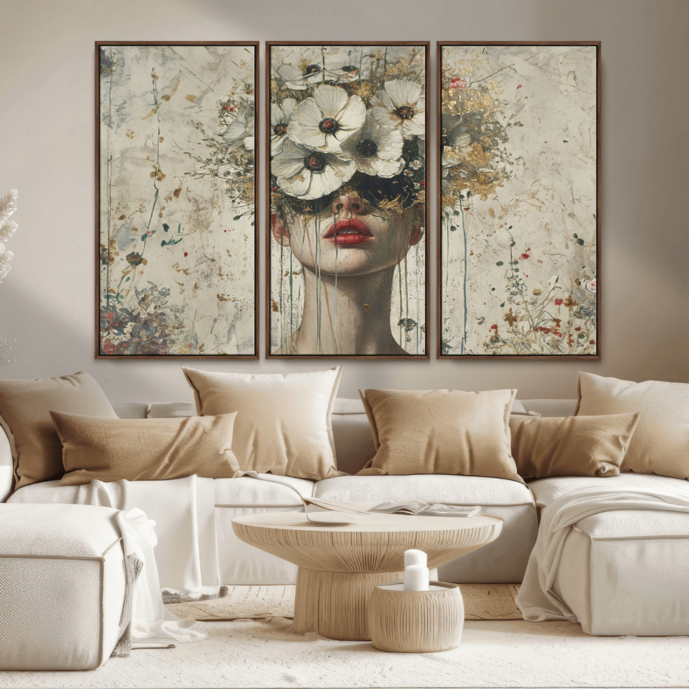 MGV-FC-48X32-3P - Abstract Floral Women Patel Wall Art Canvas Print