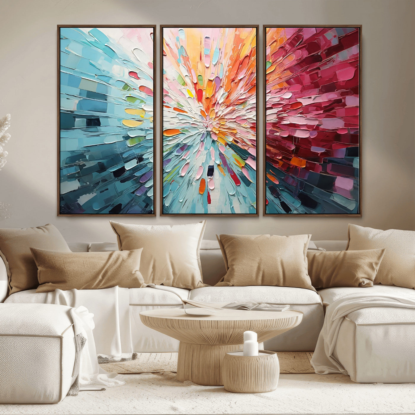 MGV-FC-48X32-3P - Radiant Bloom Abstract Floral Wall Art Canvas Print - Colorful Burst - Modern Living Room Decor -