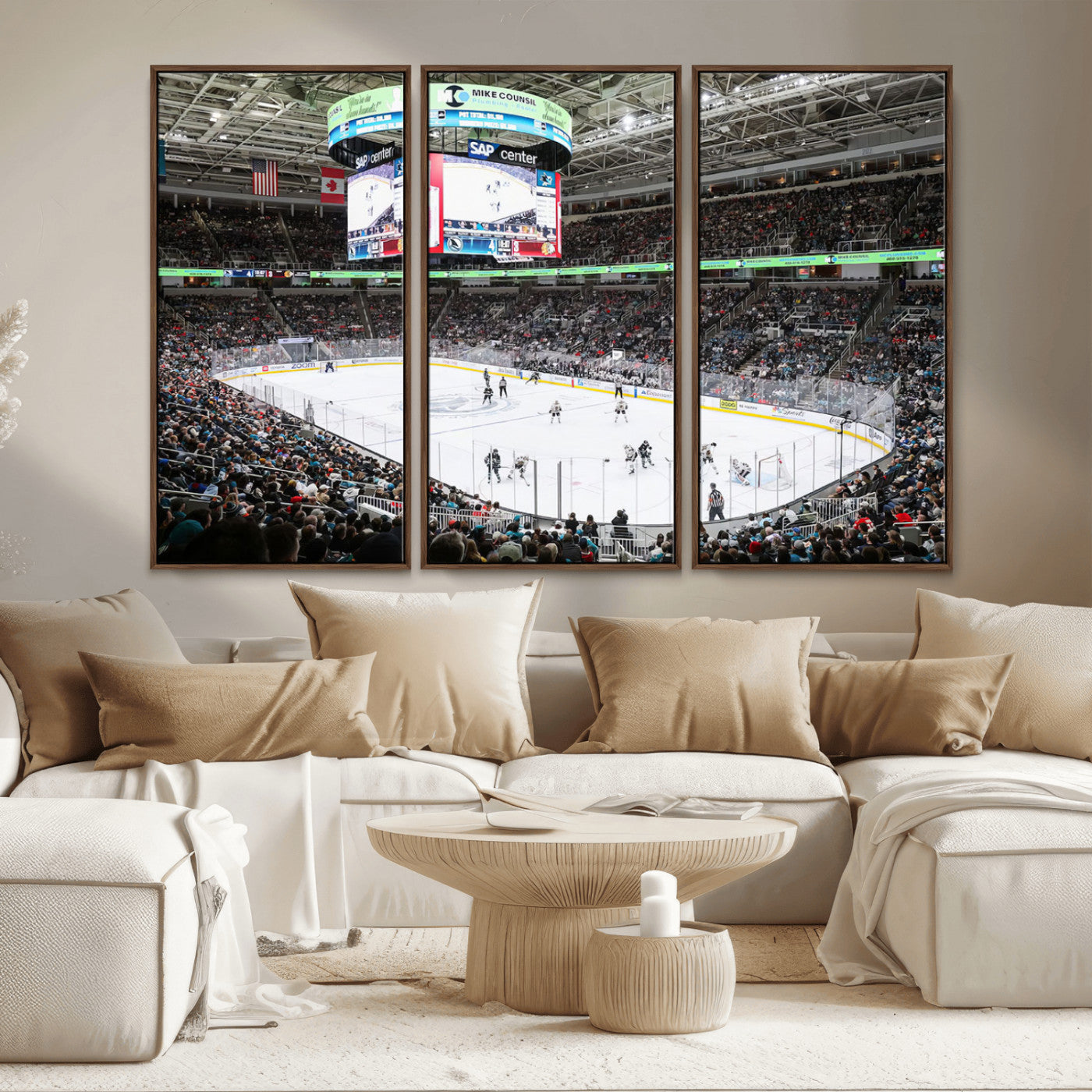 MGV-FC-48X32-3P - Sharks Arena Blackhawks Sharks Ice Hockey Stadium Wall Art Canvas Print, Framed Blackhawks Sharks