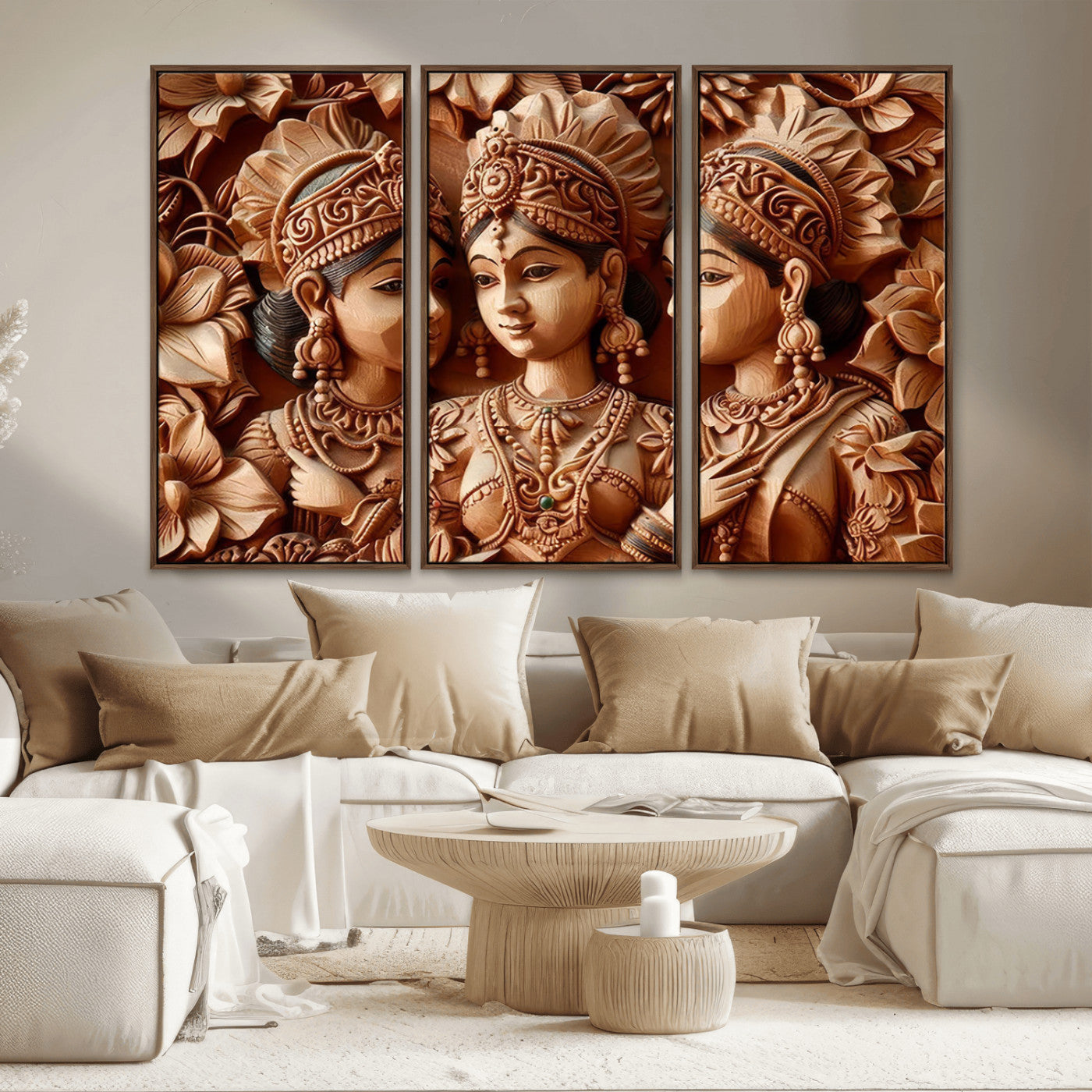 MGV-FC-48X32-3P - Indian Woman Statue Wall Art Canvas Print