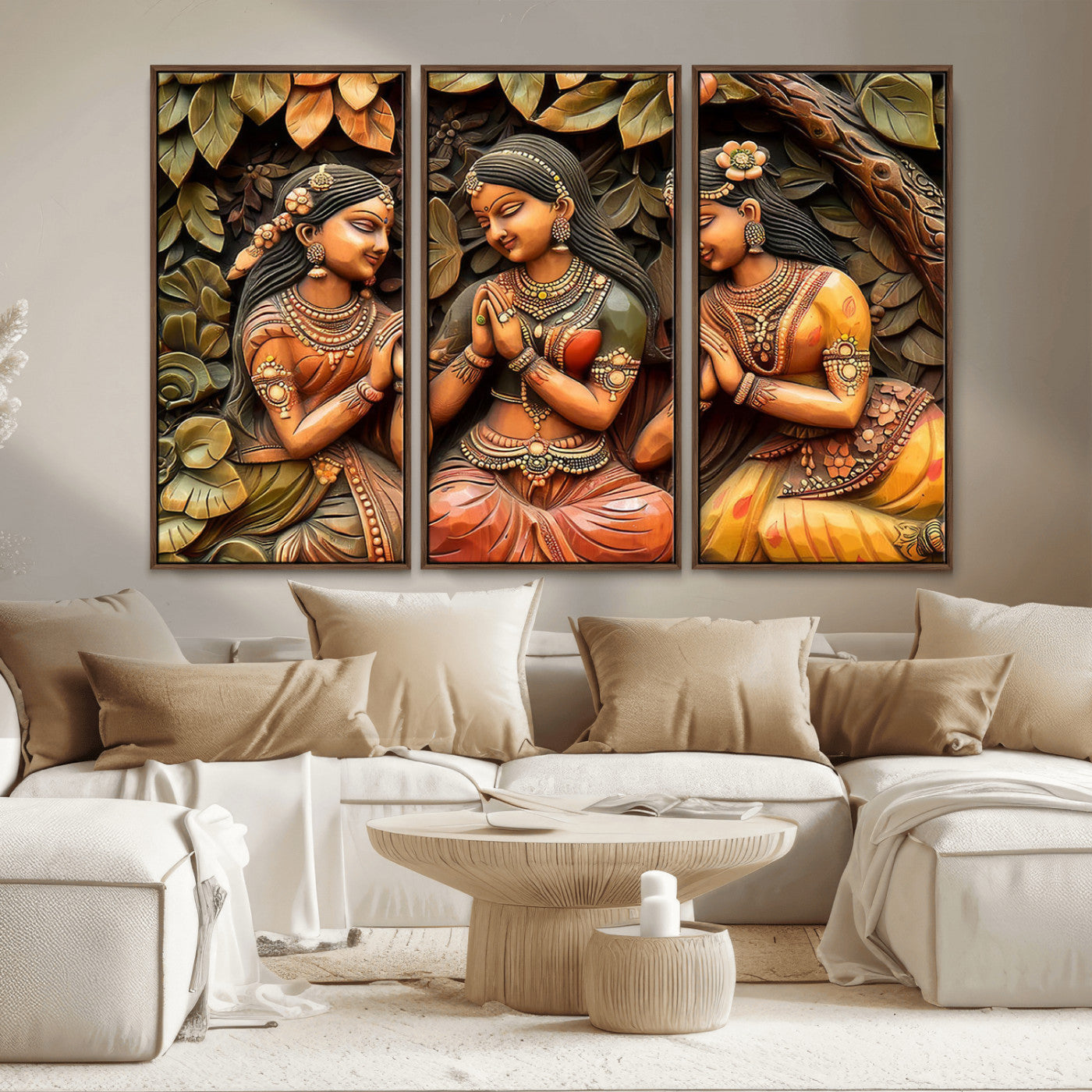 MGV-FC-48X32-3P - Indian Woman Statue Wall Art Canvas Print