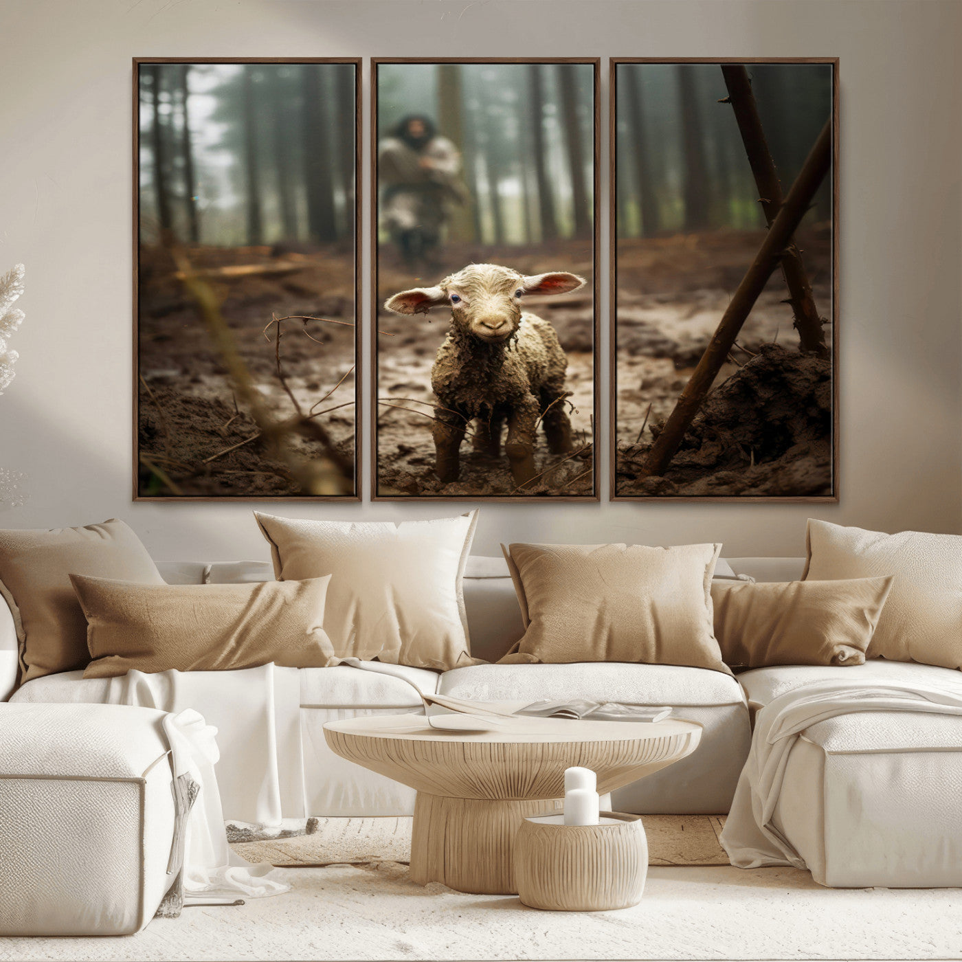 MGV-FC-48X32-3P - Jesus Running After a Lost Lamb Canvas Wall Art Print