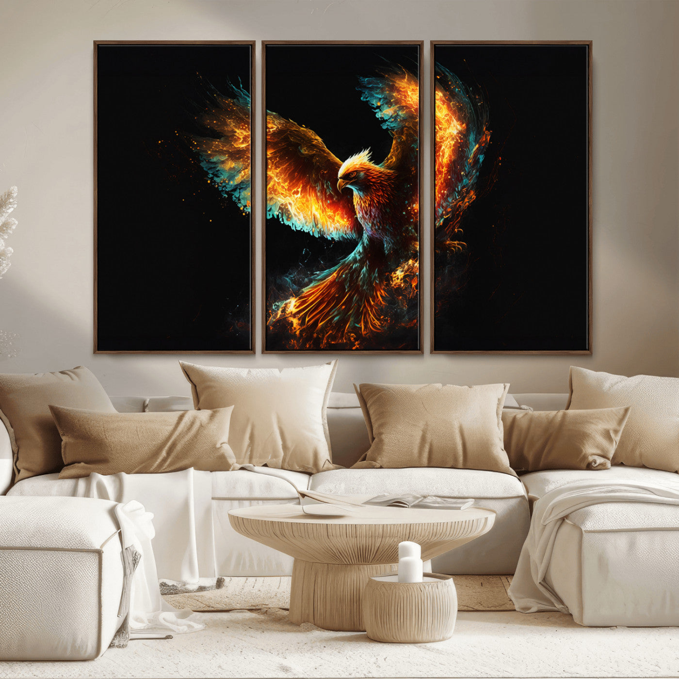 MGV-FC-48X32-3P - Fiery Phoenix Canvas Print | Ready to Hang Wall Art | Bold Fantasy Decor for Living Room | Majestic