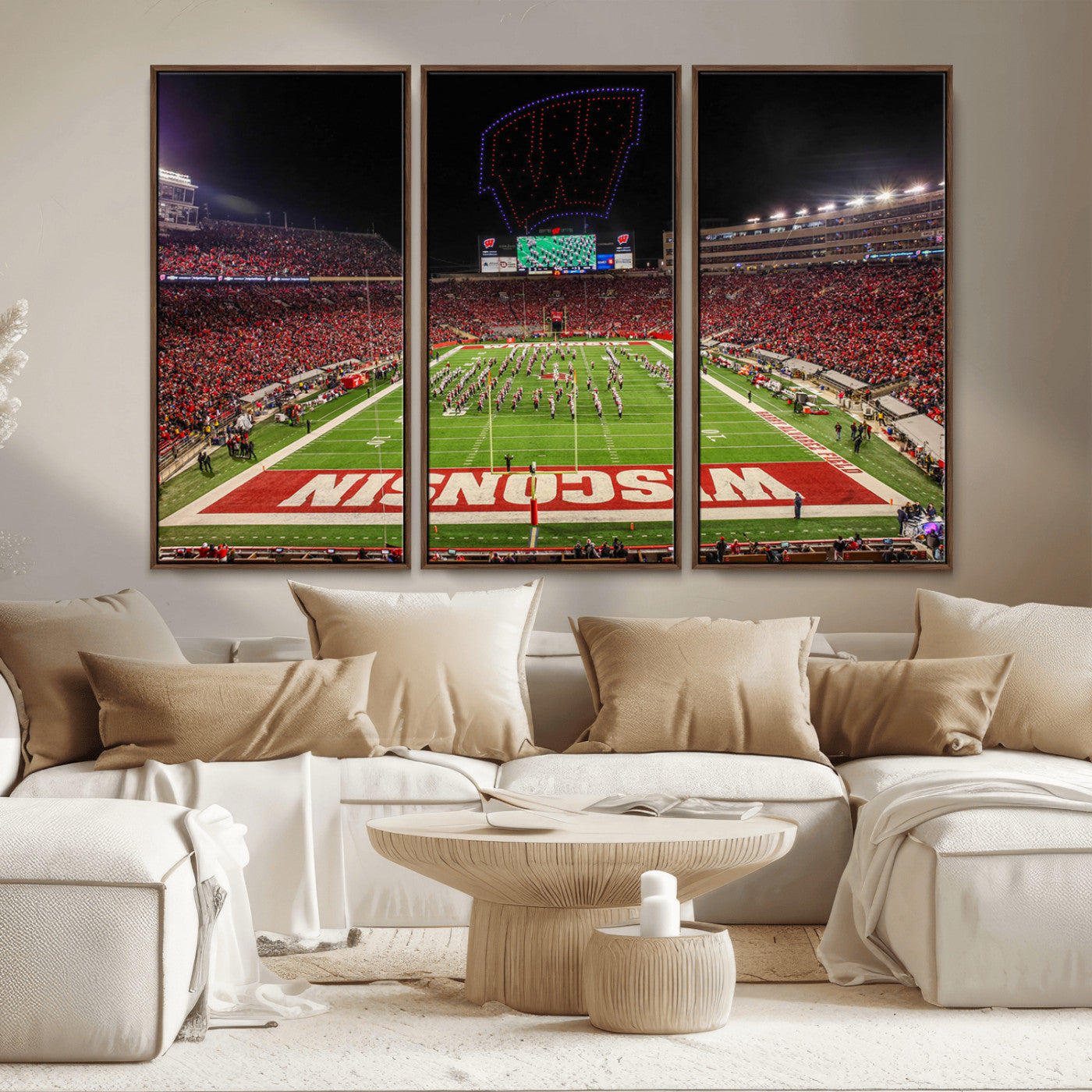 MGV-FC-48X32-3P - Wisconsin Badgers Football Team Print Canvas- Madison Camp Randall Stadium Wall Art Canvas Print