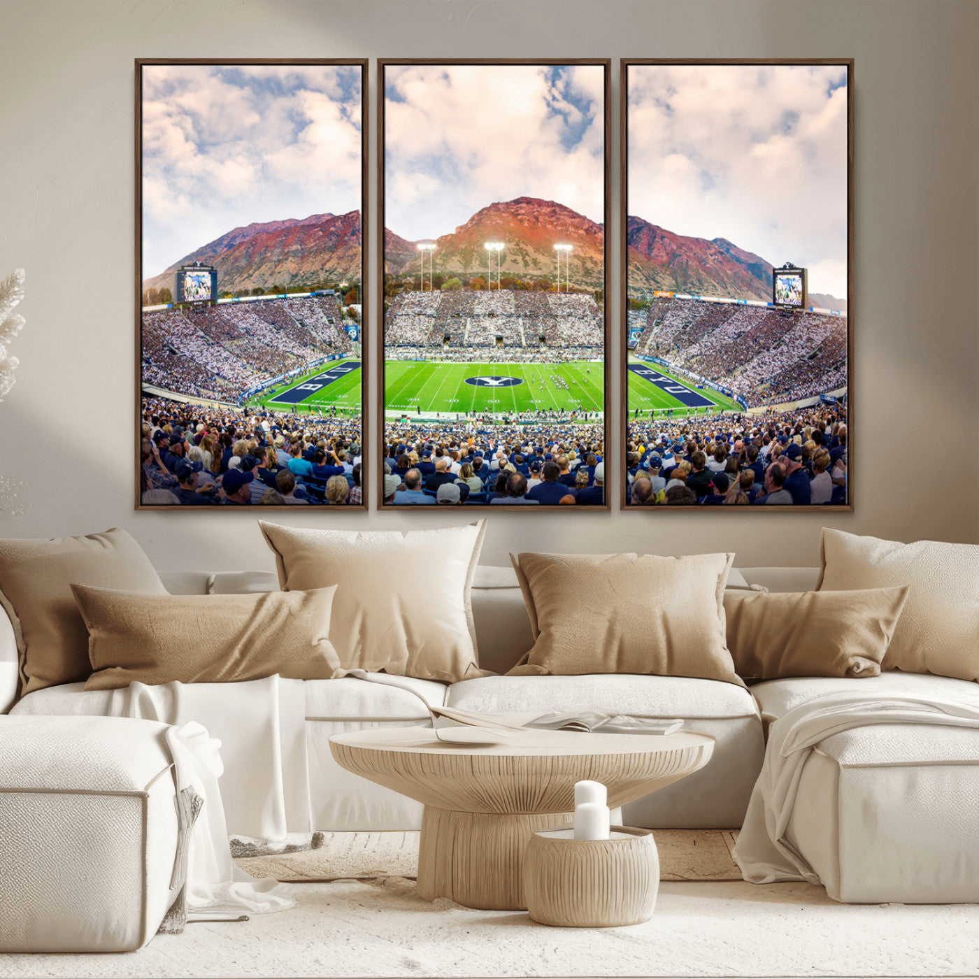 MGV-FC-48X32-3P - Brigham Young University Cougars Football Team Print - Provo LaVell Edwards Stadium Wall Art Canvas
