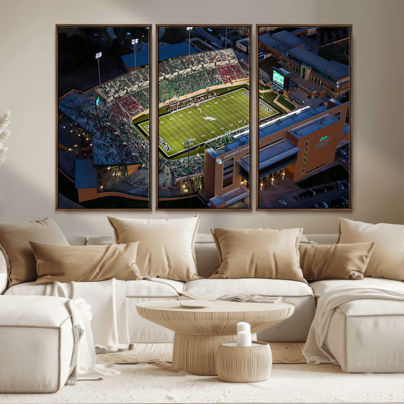 MGV-FC-48X32-3P - University of North Texas Mean Green Football Artwork, Football Team Print - Denton DATCU Stadium