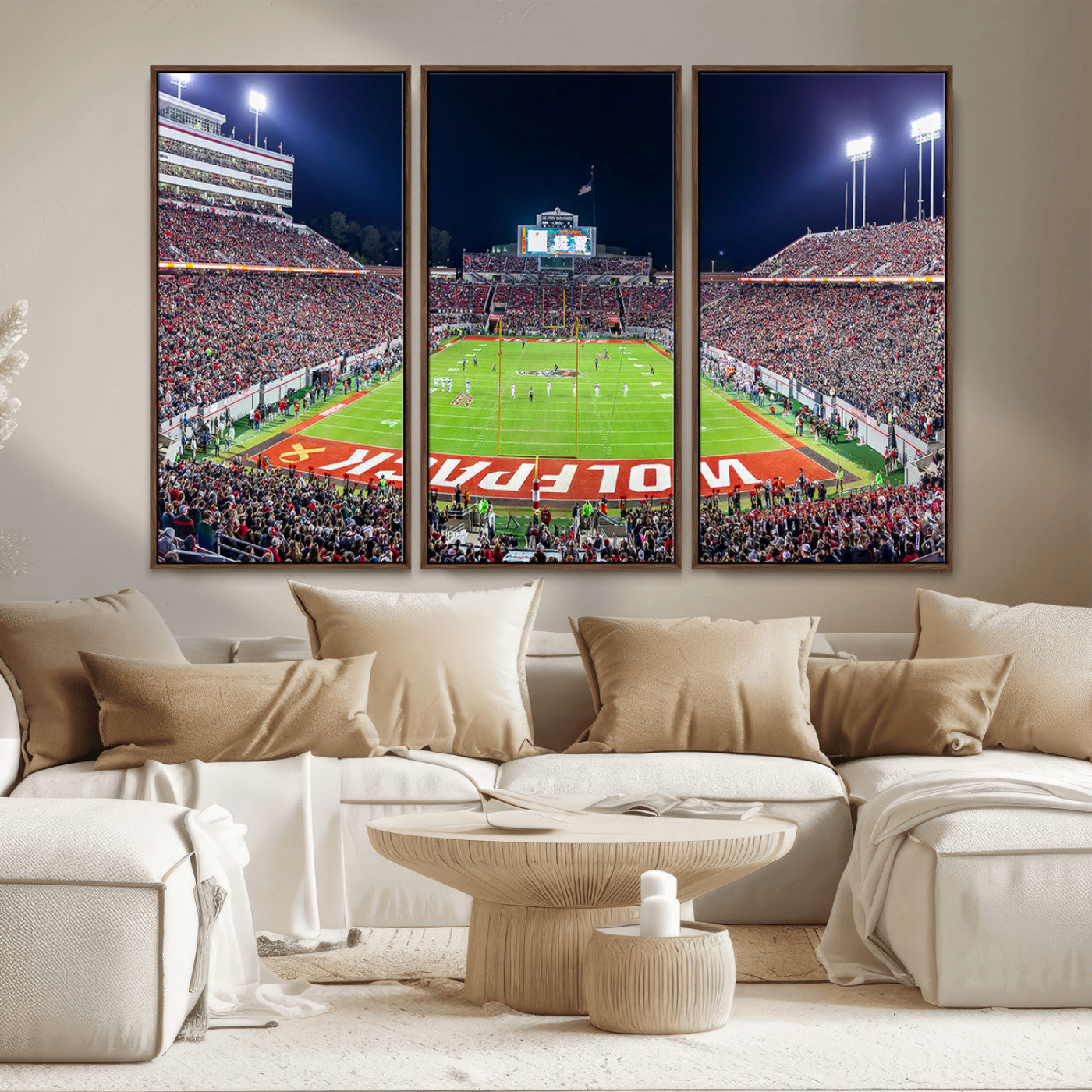 MGV-FC-48X32-3P - Wolfpack Football Team Print - Raleigh Carter-Finley Stadium Wall Art Canvas Print