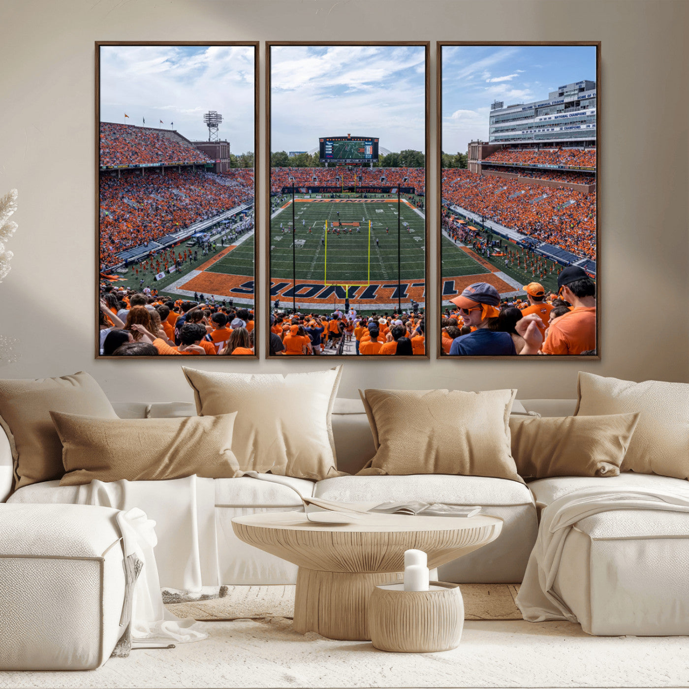 MGV-FC-48X32-3P - University of Illinois Fighting Illini Football Team Print Canvas - Champaign Illinois Memorial