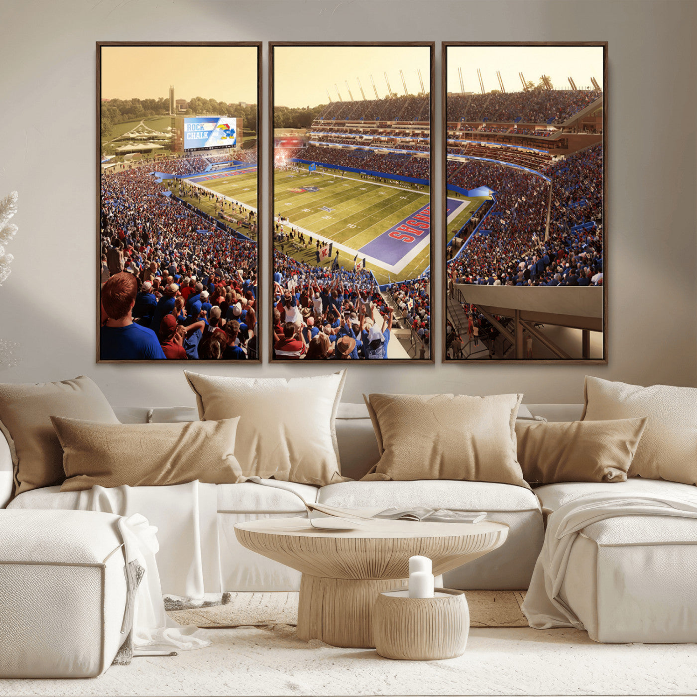 MGV-FC-48X32-3P - University of Kansas Jayhawks Football Team Print - Lawrence Kansas Memorial Stadium Wall Art Canvas