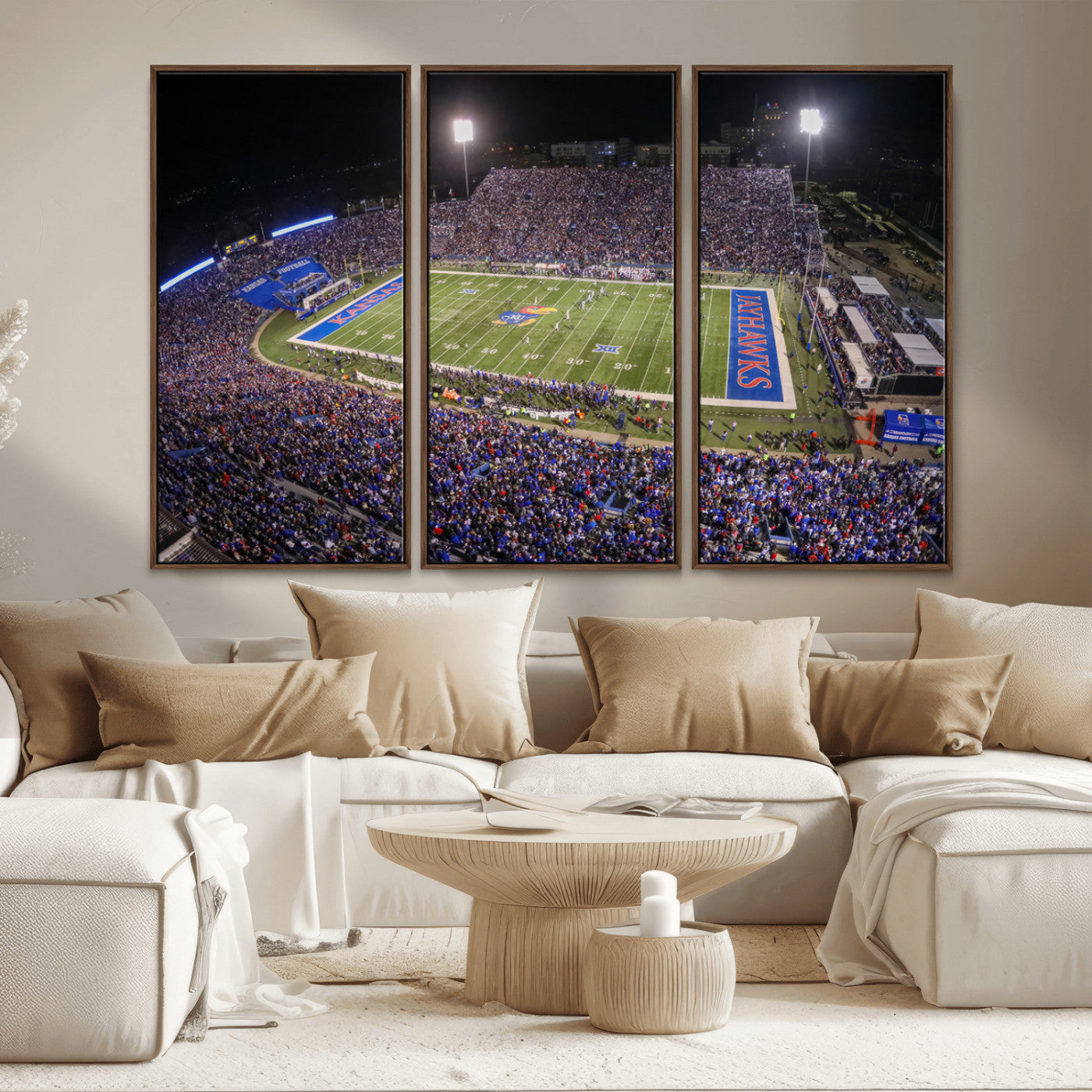 MGV-FC-48X32-3P - University of Kansas Jayhawks Football Team Print - Lawrence Kansas Memorial Stadium Wall Art Canvas