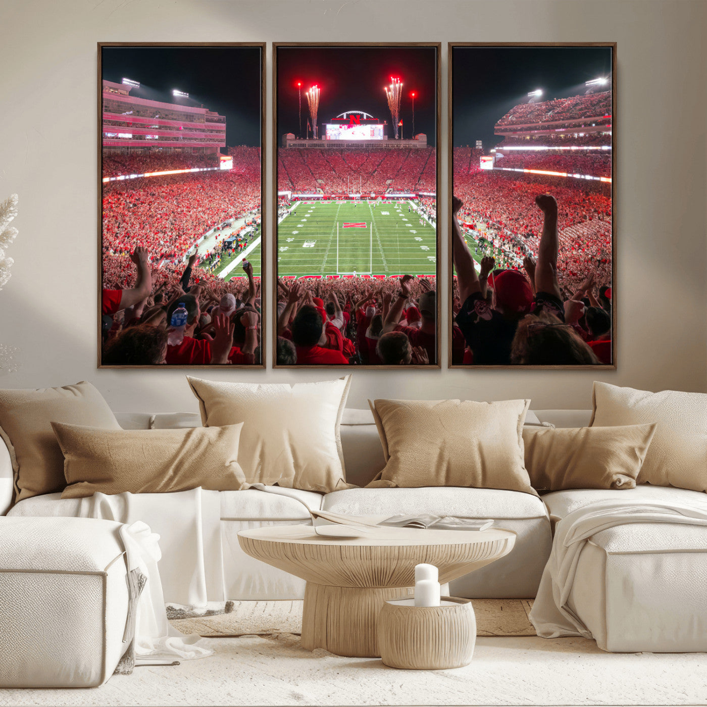 MGV-FC-48X32-3P - University of Nebraska Cornhuskers Football Team Print - Lincoln Memorial Stadium Wall Art Canvas