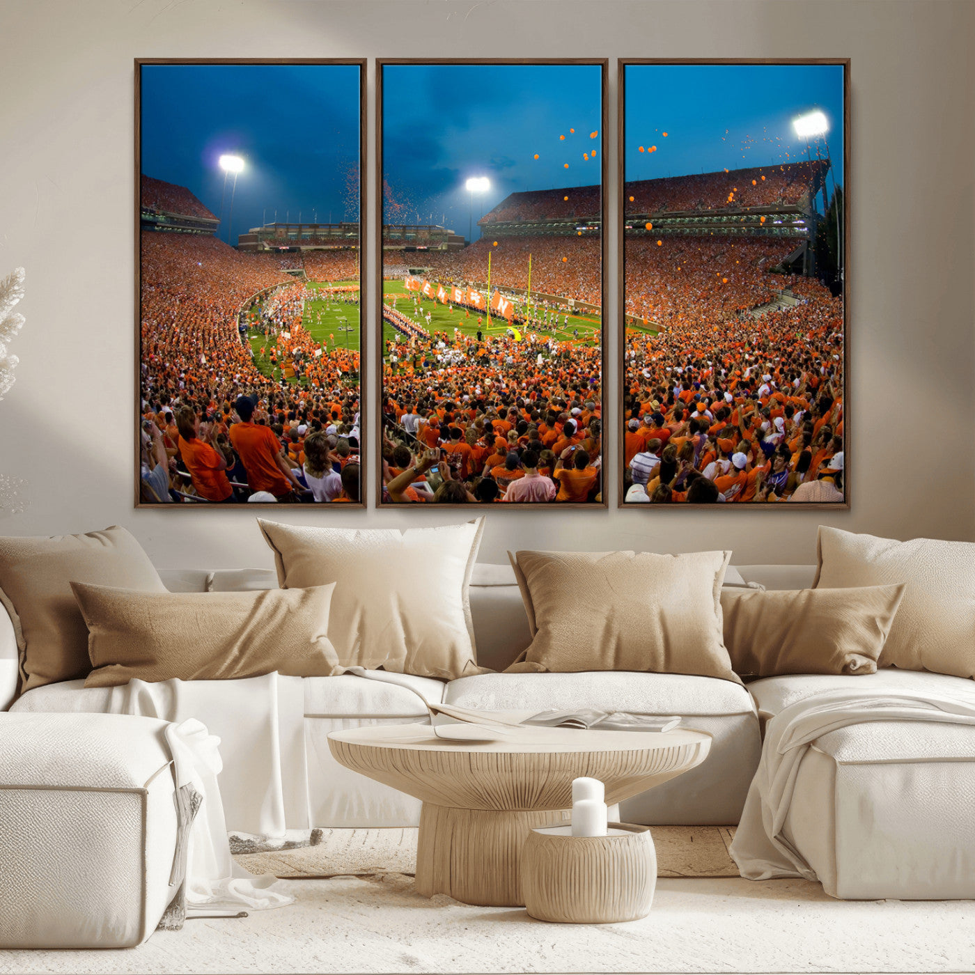 MGV-FC-48X32-3P - Clemson University Tigers Football Team Print - Clemson Memorial Stadium Wall Art Canvas Print