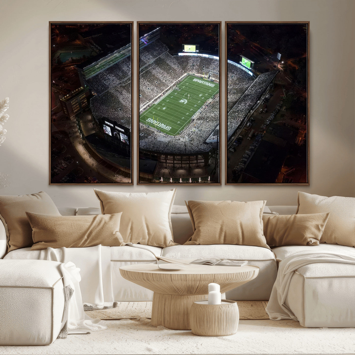 MGV-FC-48X32-3P - Michigan State Spartans Football Team Print - East Lansing Spartan Stadium Print Wall Art