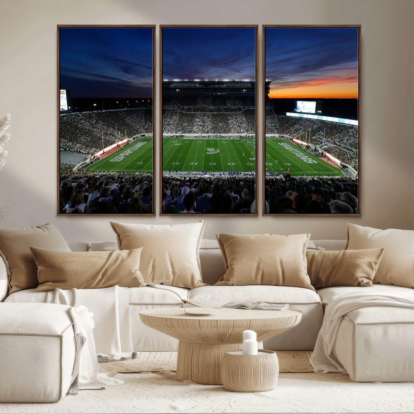 MGV-FC-48X32-3P - Michigan State Spartans Football Team Print - East Lansing Spartan Stadium Canvas Print