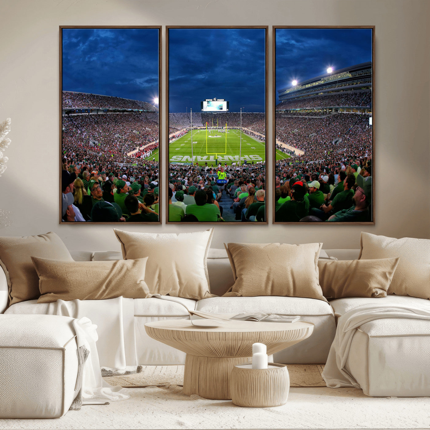 MGV-FC-48X32-3P - Michigan State Spartans Football Team Print - East Lansing Spartan Stadium Wall Art Canvas Print