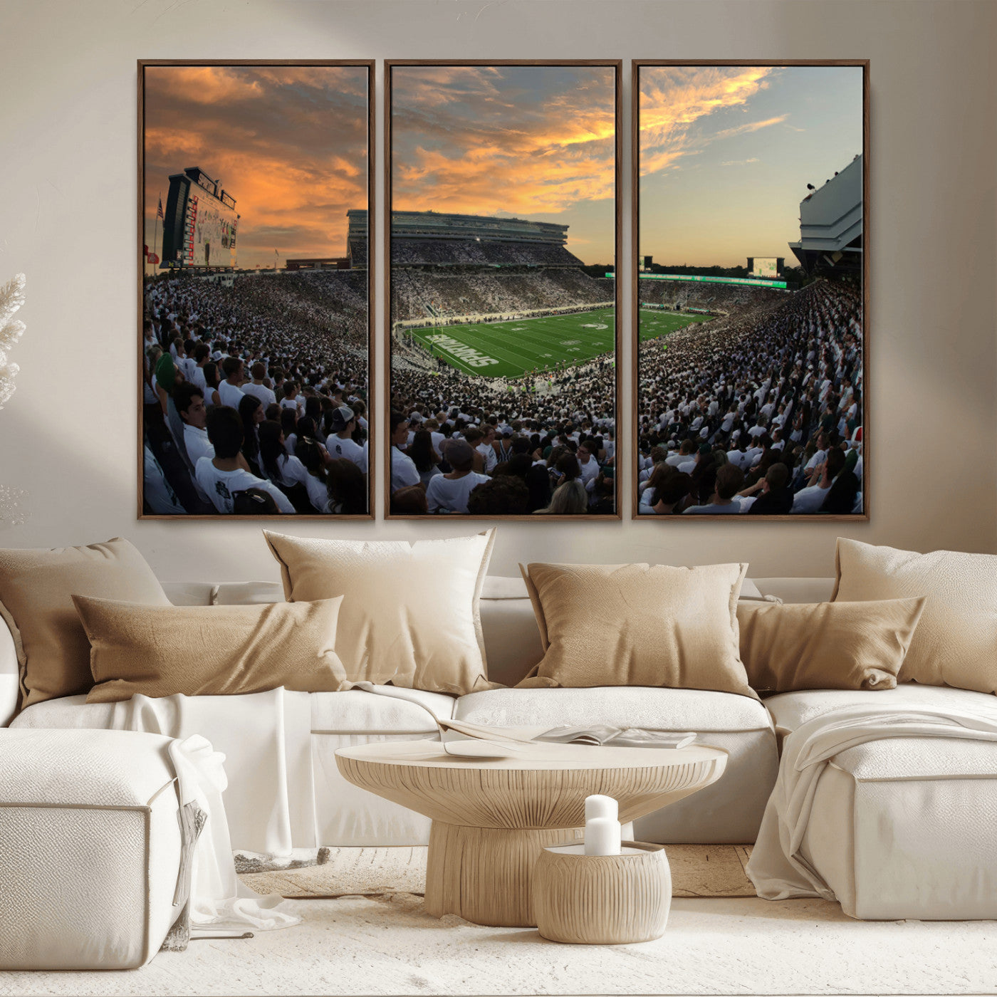 MGV-FC-48X32-3P - Michigan State Spartans Football Team Print - East Lansing Spartan Stadium Wall Art Canvas Print