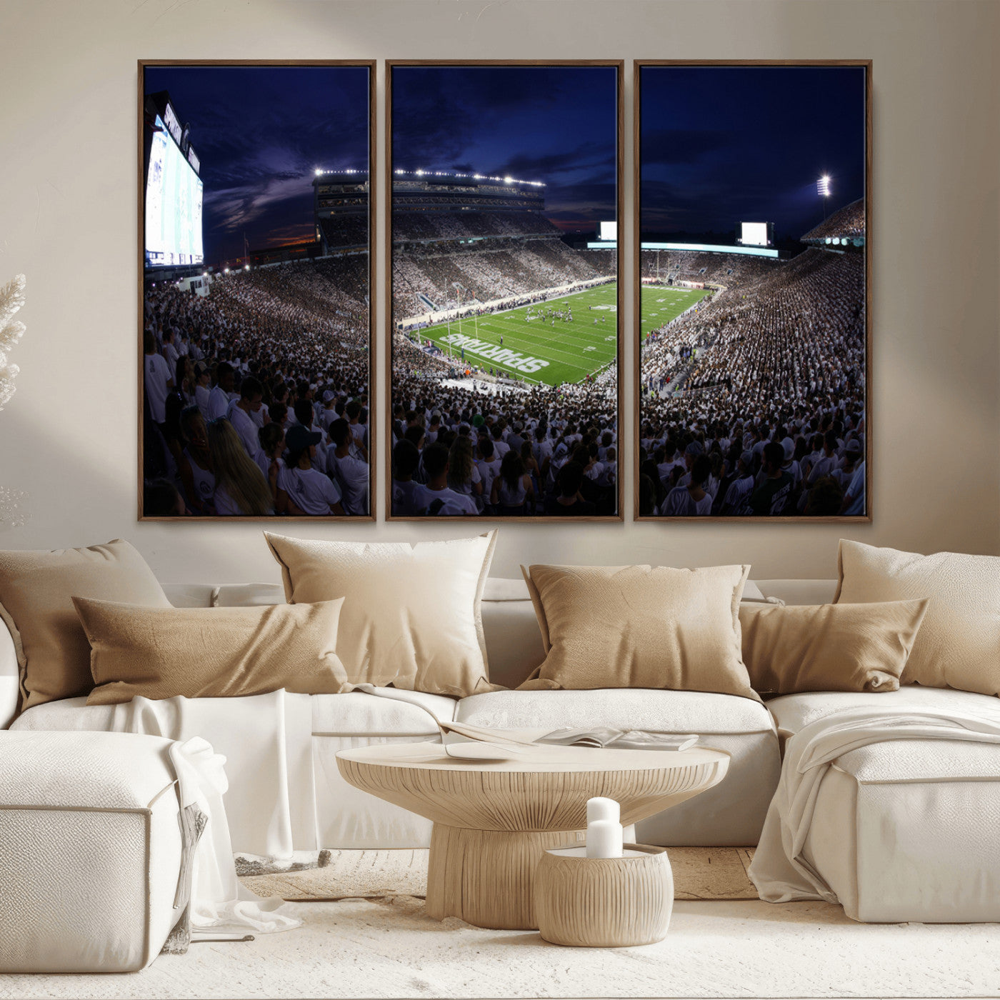 MGV-FC-48X32-3P - Michigan State Spartans Canvas, Framed Football Team Print - East Lansing Spartan Stadium Wall Art