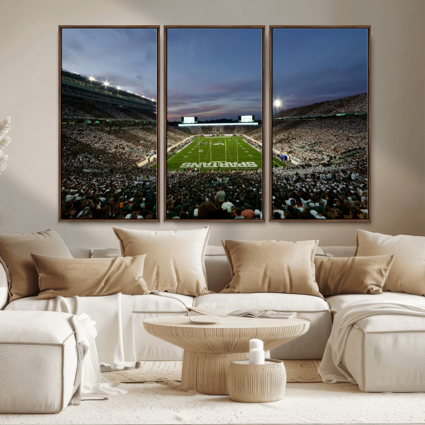MGV-FC-48X32-3P - Michigan State Spartans Football Team Print - East Lansing Spartan Stadium Canvas Print
