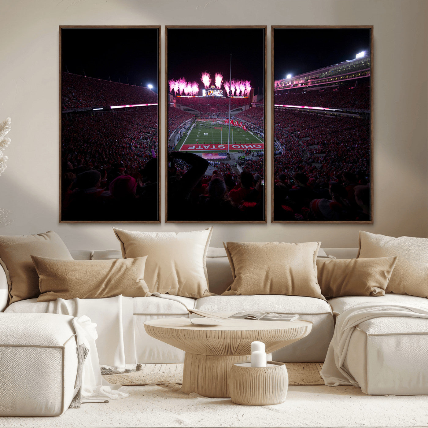 MGV-FC-48X32-3P - Ohio State University Buckeyes Football Team Print - Columbus Ohio Stadium Wall Art Canvas Print