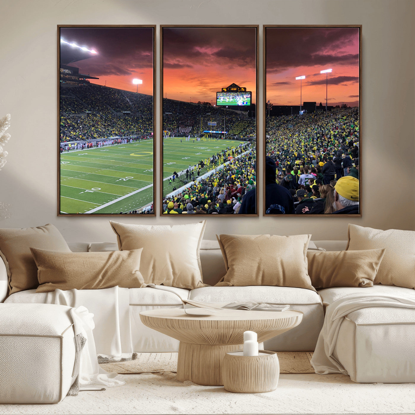 MGV-FC-48X32-3P - Eugene Autzen Stadium Canvas Wall Art Print – Sunset Over Iconic Football Field Wall Decor for Home