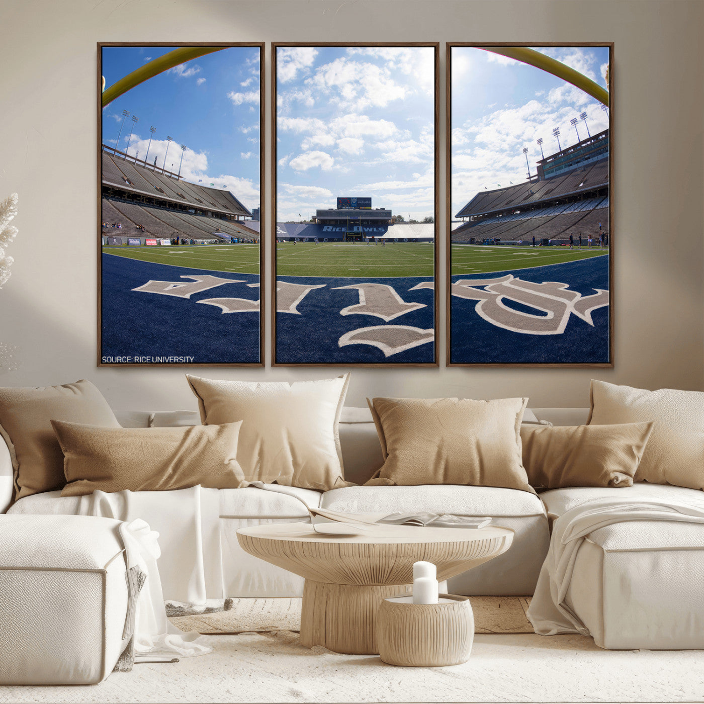 MGV-FC-48X32-3P - Rice University Owls Football Team Print - Houston Rice Stadium Wall Art Canvas Print