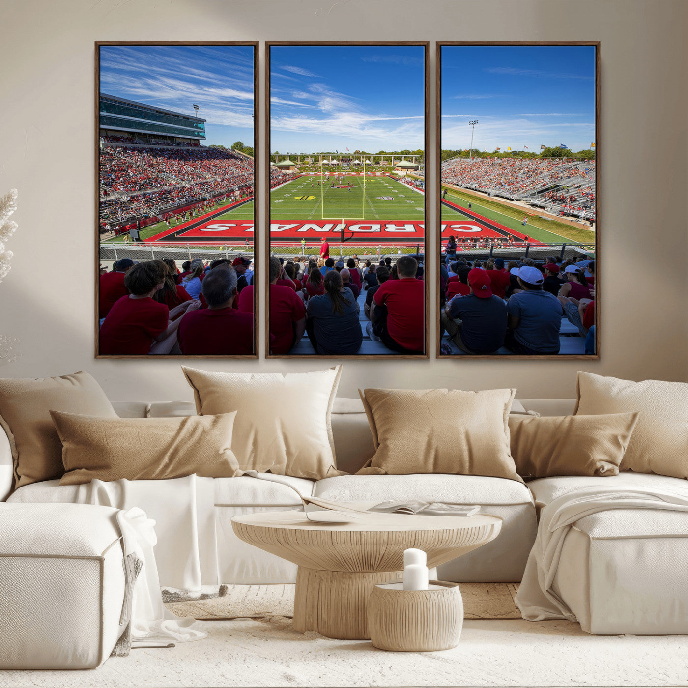 MGV-FC-48X32-3P - Ball State Cardinals Football Team Print - Muncie Scheumann Stadium Wall Art Canvas Print