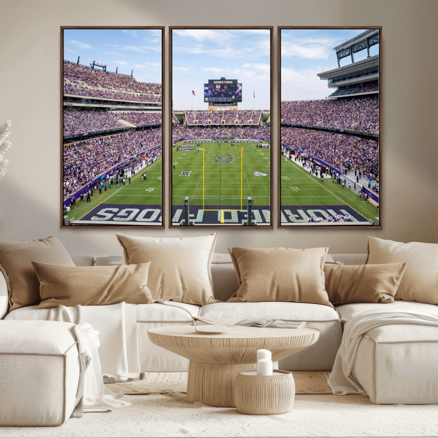 MGV-FC-48X32-3P - TCU Horned Frogs Football Team Print - Fort Worth Amon G. Carter Stadium Wall Art Canvas Print