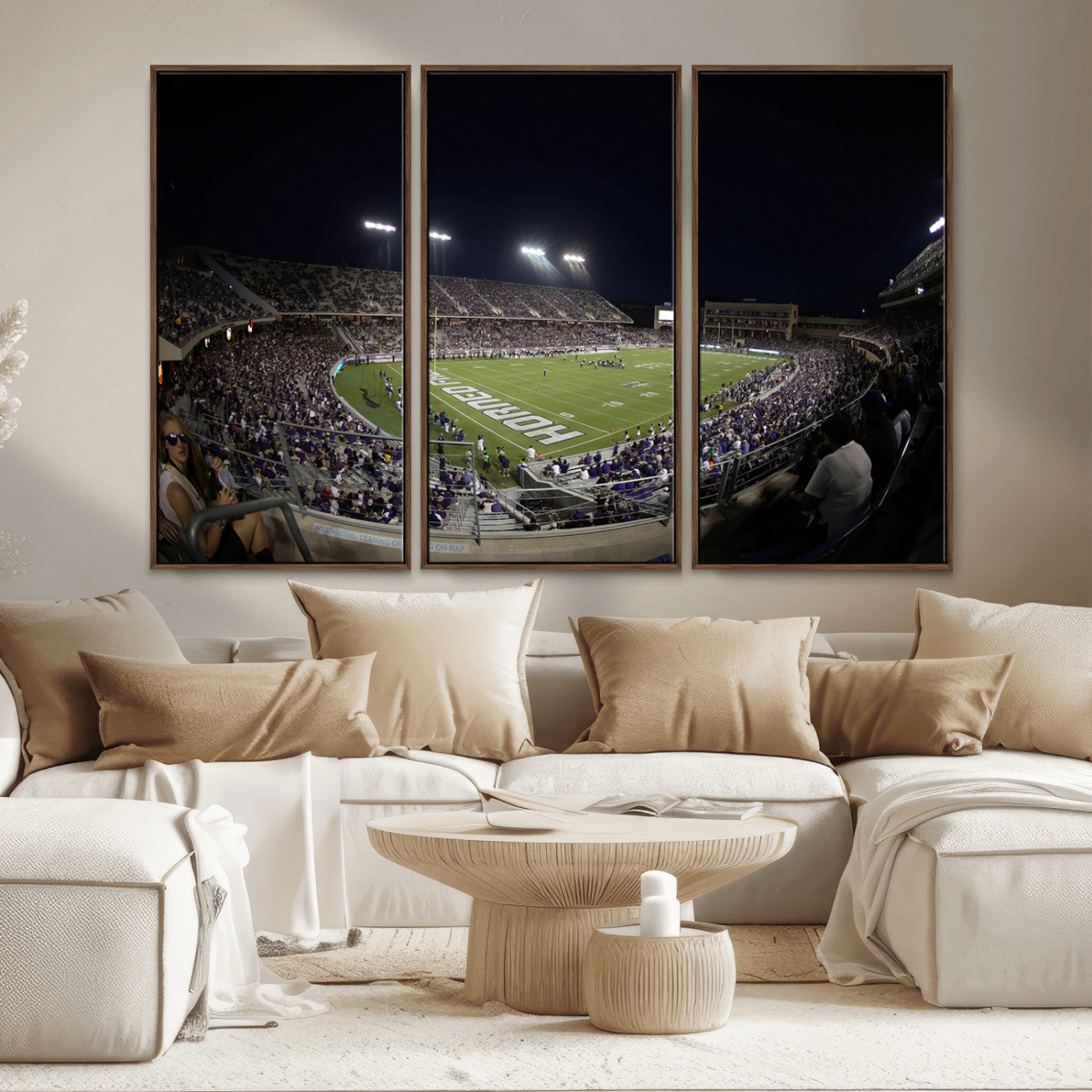 MGV-FC-48X32-3P - TCU Horned Frogs Football Team Print - Fort Worth Amon G. Carter Stadium Wall Art Canvas Print.