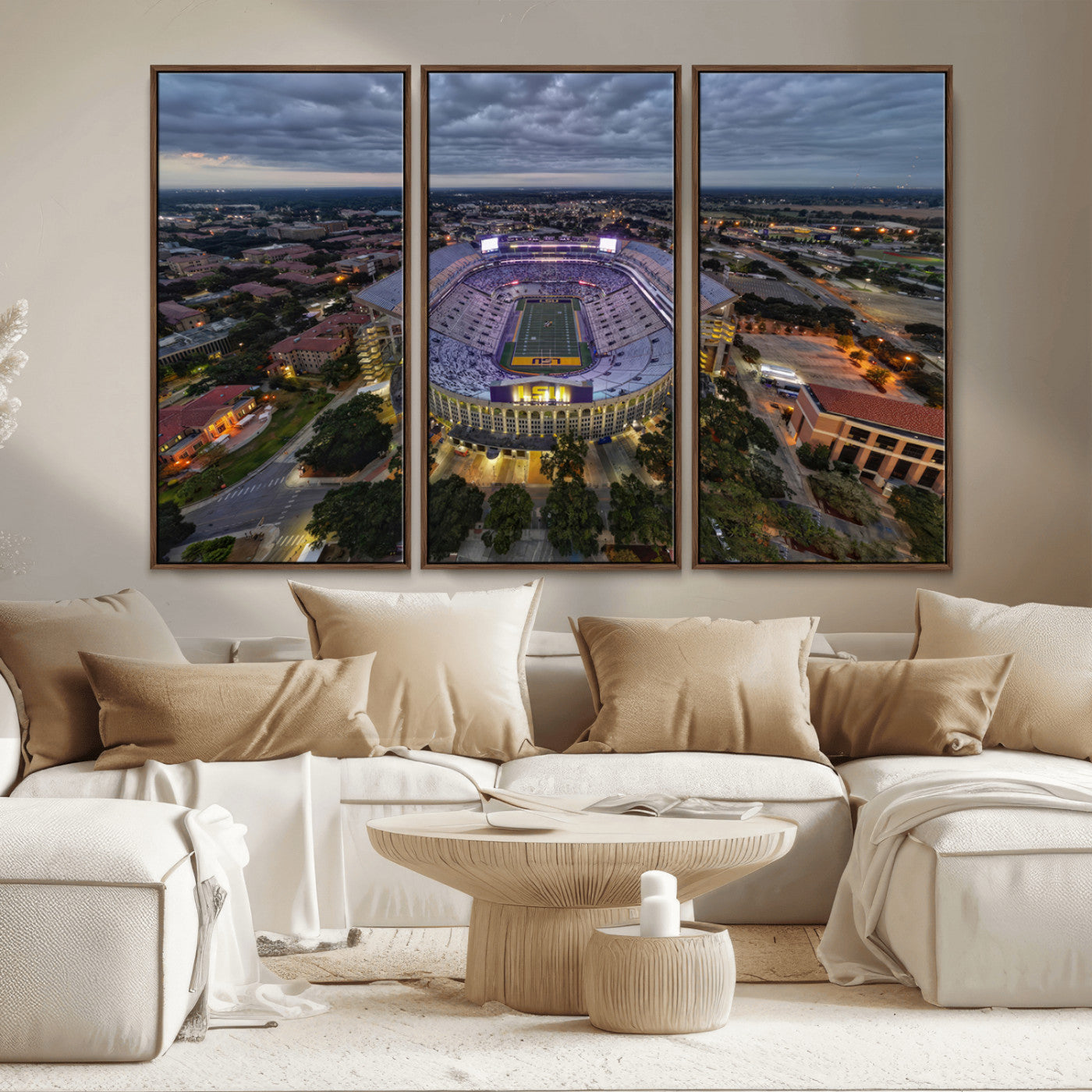 MGV-FC-48X32-3P - The Louisiana State University Tigers Football Team Print - Baton Rouge Tiger Stadium Wall Art