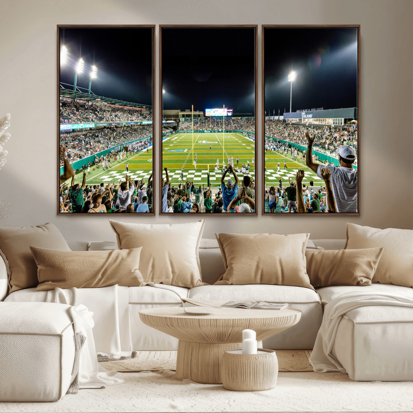 MGV-FC-48X32-3P - The Tulane University Green Wave Football Team Print - New Orleans Yulman Stadium Wall Art Canvas