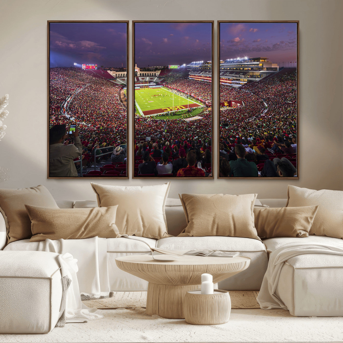 MGV-FC-48X32-3P - The University of Southern California USC Trojans Football Team Print - Los Angeles Memorial