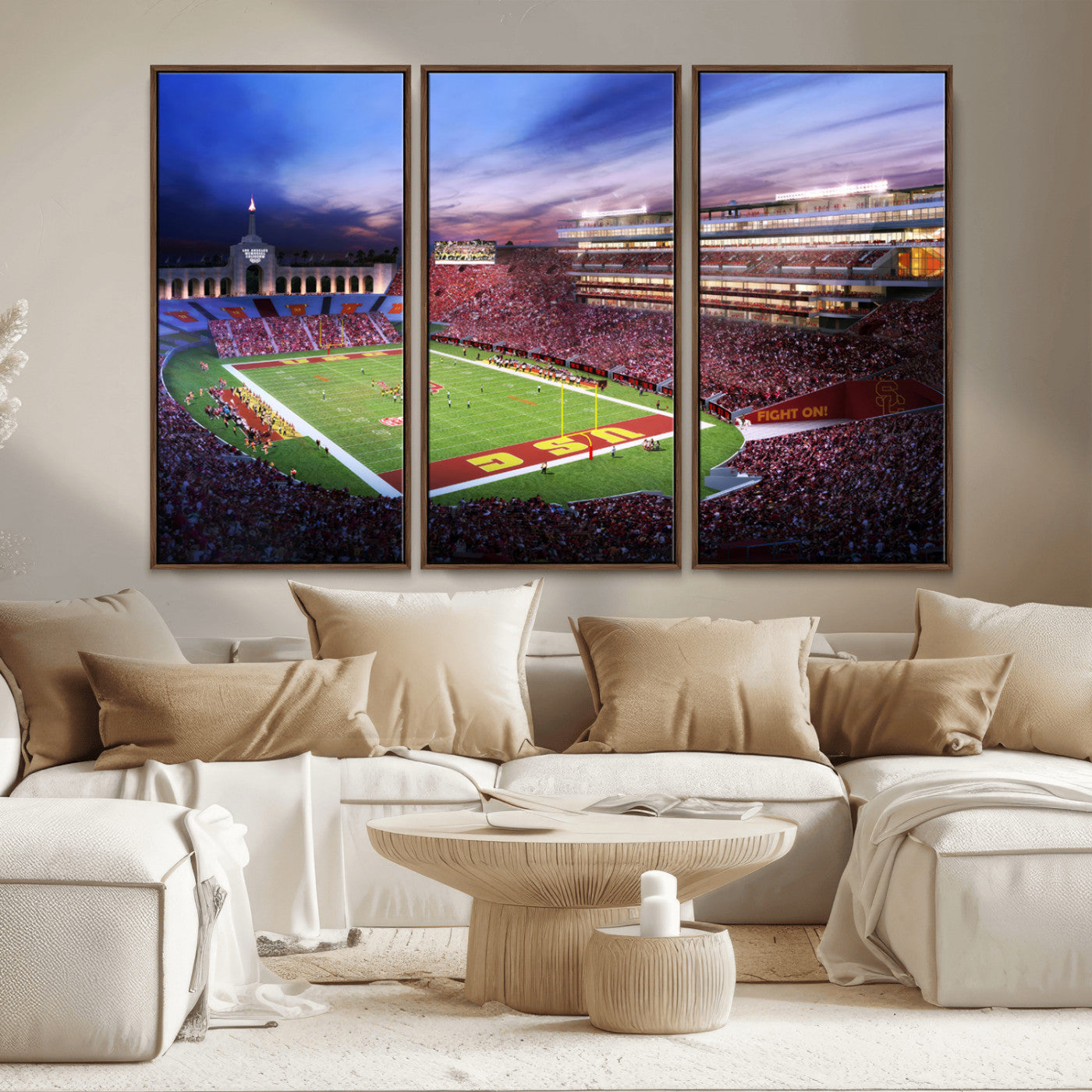 MGV-FC-48X32-3P - The University of Southern California USC Trojans Football Team Print - Los Angeles Memorial