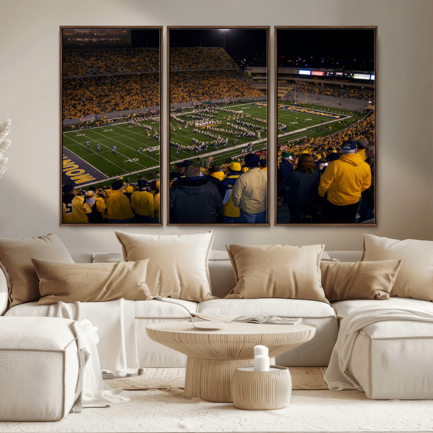 MGV-FC-48X32-3P - West Virginia Uni Mountaineers Football Team Print - Milan Puskar Stadium Canvas Print Wall Art,