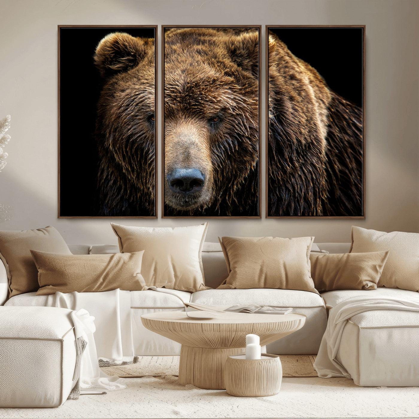 MGV-FC-48X32-3P - Grizzly Brown Bear Canvas Wall Art, Wildlife Animal Canvas Artwork Bear Print, Bear Wall Art Print,