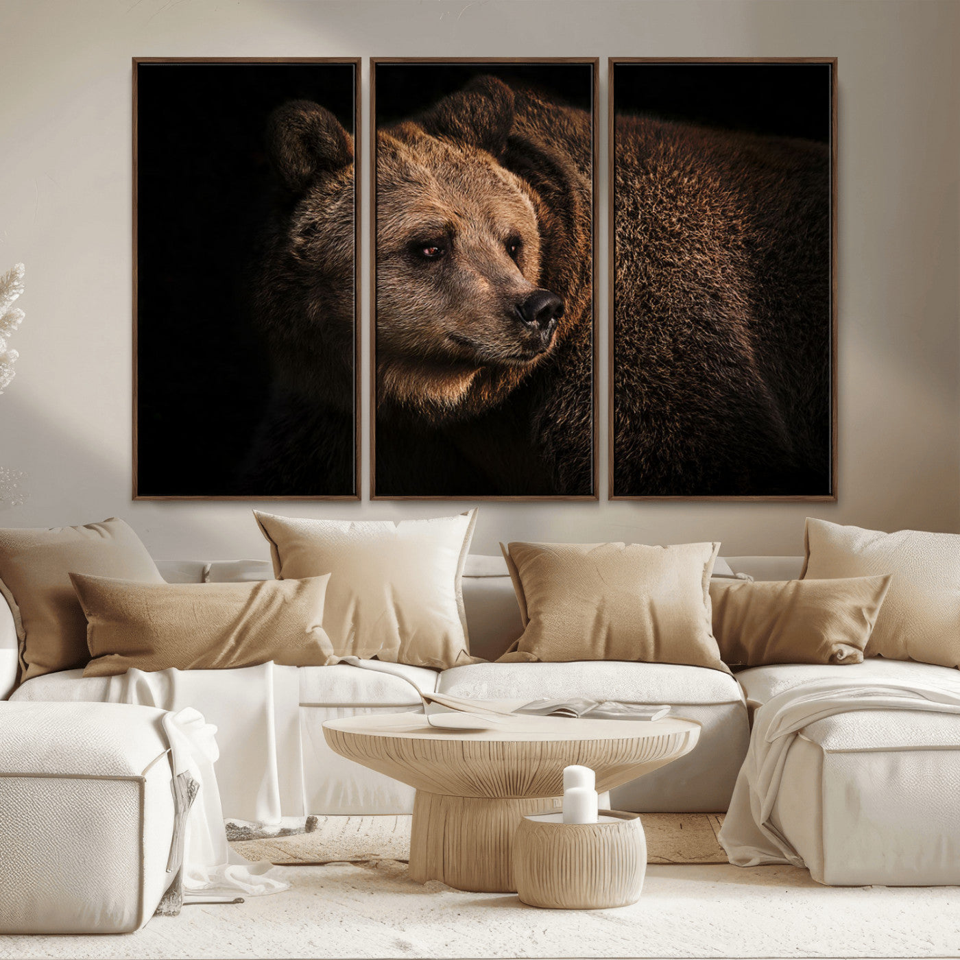 MGV-FC-48X32-3P - Wild Grizzly 399 Bear Canvas Wall Art Print, Bear Animal Canvas Artwork Print, Black Bear Wall Art