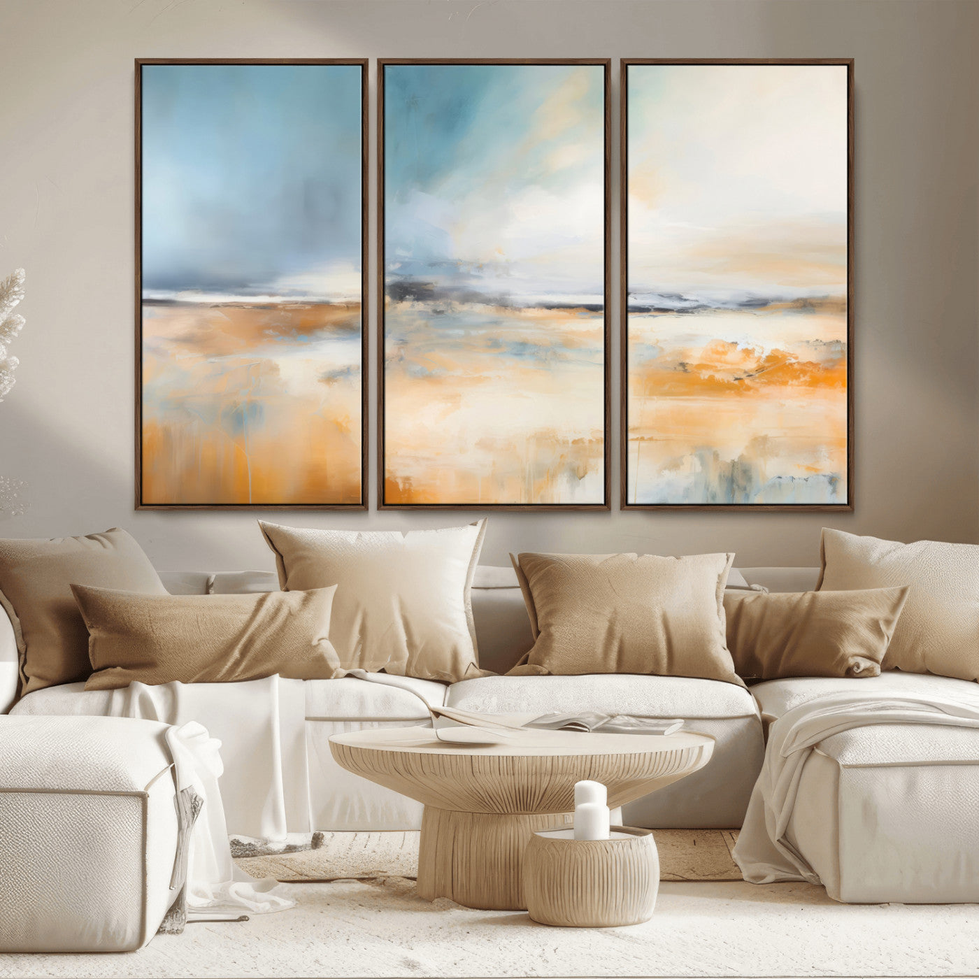 -Abstract Landscape Wall Art Canvas Print - Warm Tones of Orange and Blue, Modern Framed Art for Home