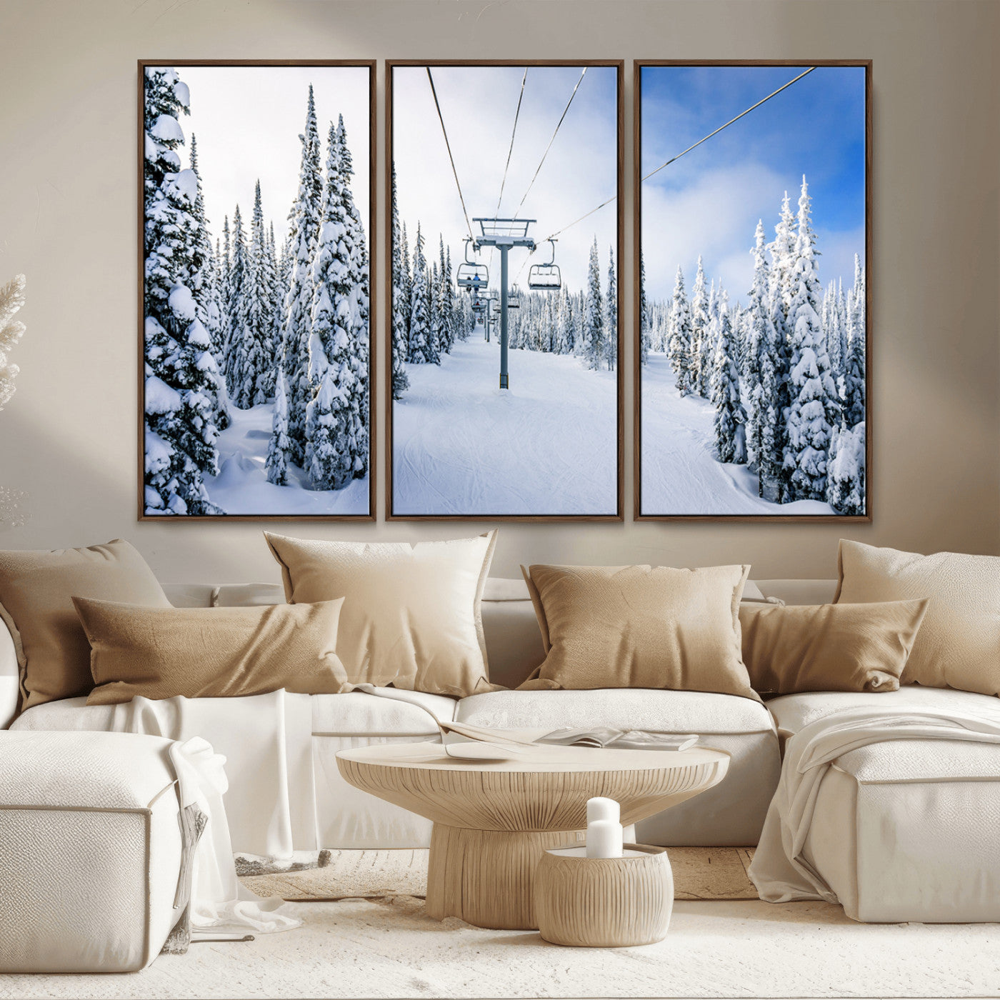 MGV-FC-48X32-3P - Winter Ski Lift Wall Art Print - Landscape Wall Art | Snowy Mountain Adventure | Perfect for Cabin