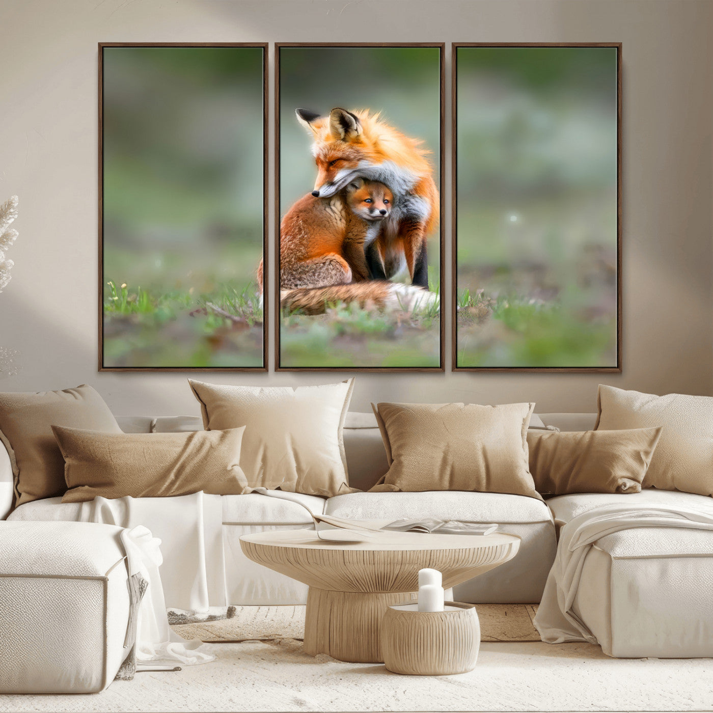 MGV-FC-48X32-3P - Heartwarming Fox and Baby Cub Wall Art | Ready to Hang Canvas Print of Foxes in Nature | Perfect for