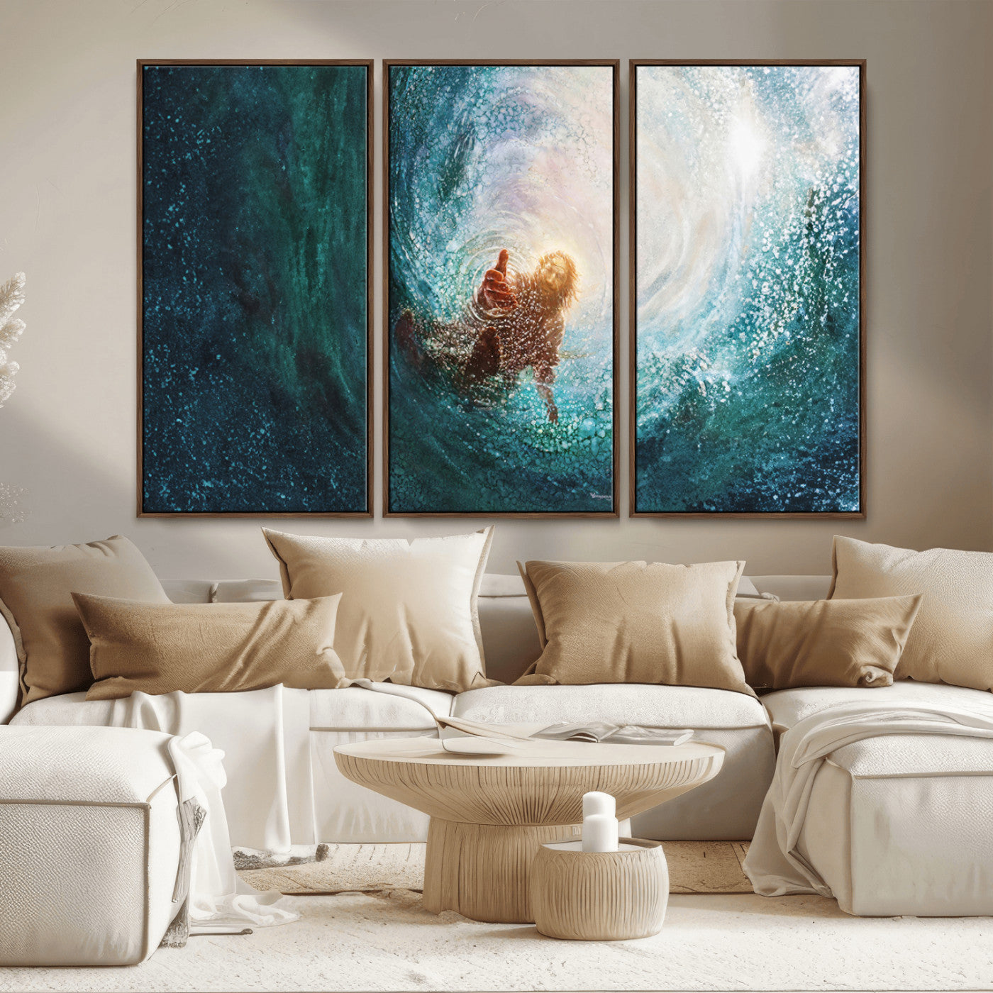 MGV-FC-48X32-3P - Powerful Jesus Canvas Print - Hand of Salvation, Inspirational Wall Art - Framed, Ready to Hang for