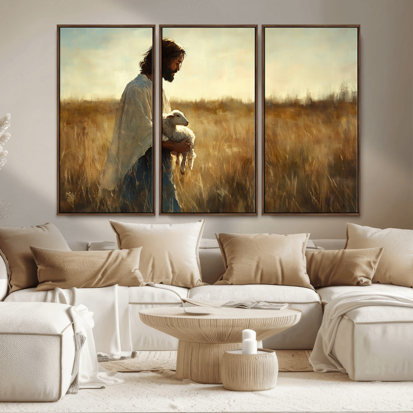 MGV-FC-48X32-3P - Jesus the Good Shepherd Wall Art Canvas Print - Inspirational Christian Religious Print for Prayer