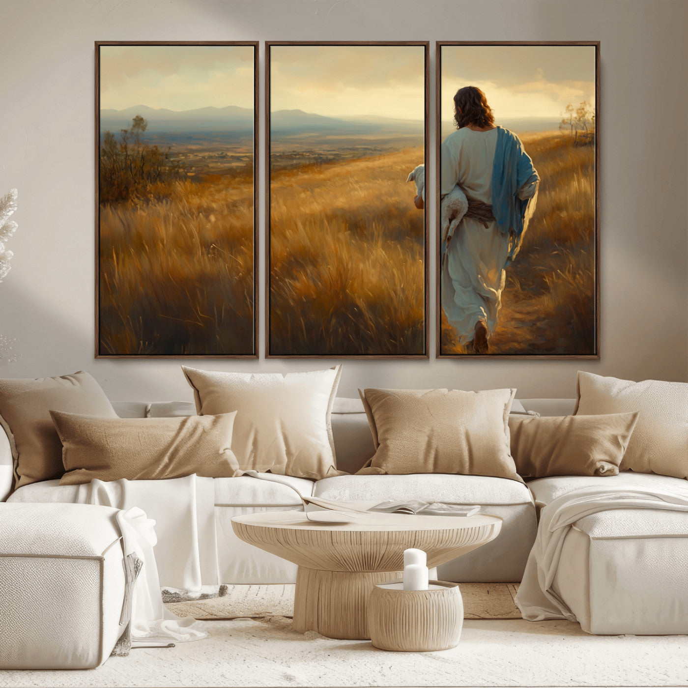 MGV-FC-48X32-3P - Jesus the Good Shepherd Wall Art Canvas Print - Inspirational Christian Religious Print for Prayer